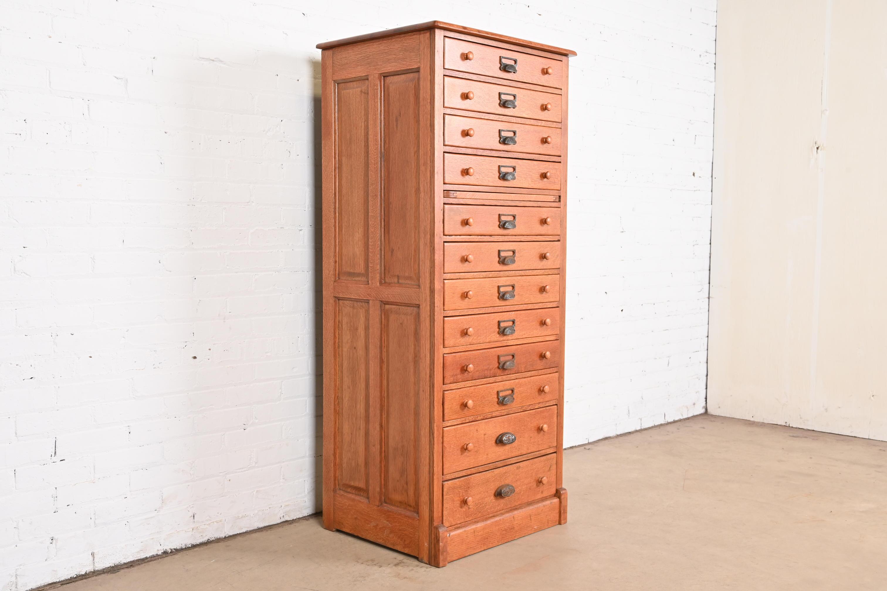 Arts and Crafts Antique Arts & Crafts Oak 12-Drawer Flat File Cabinet or Chest of Drawers For Sale