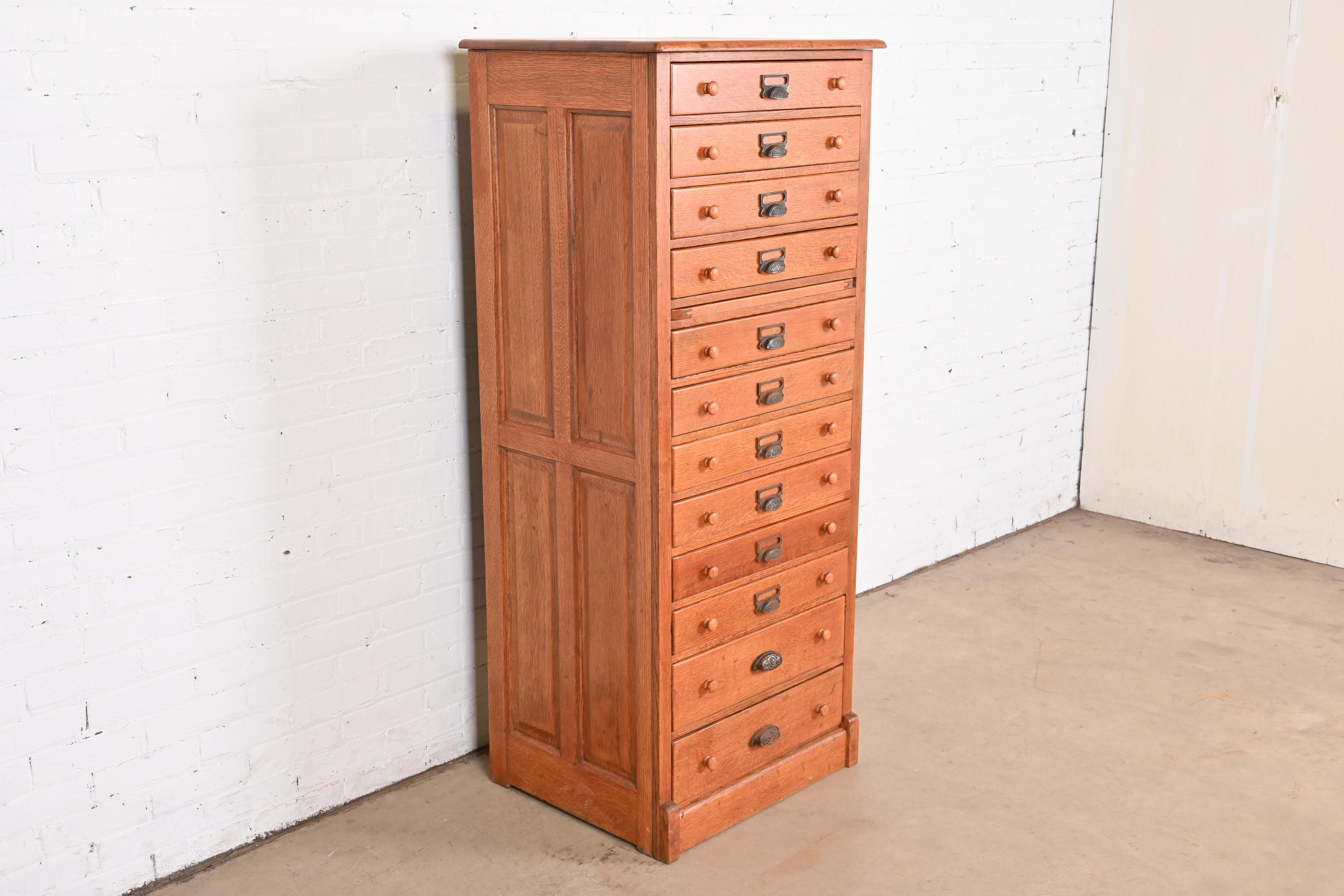 American Antique Arts & Crafts Oak 12-Drawer Flat File Cabinet or Chest of Drawers For Sale