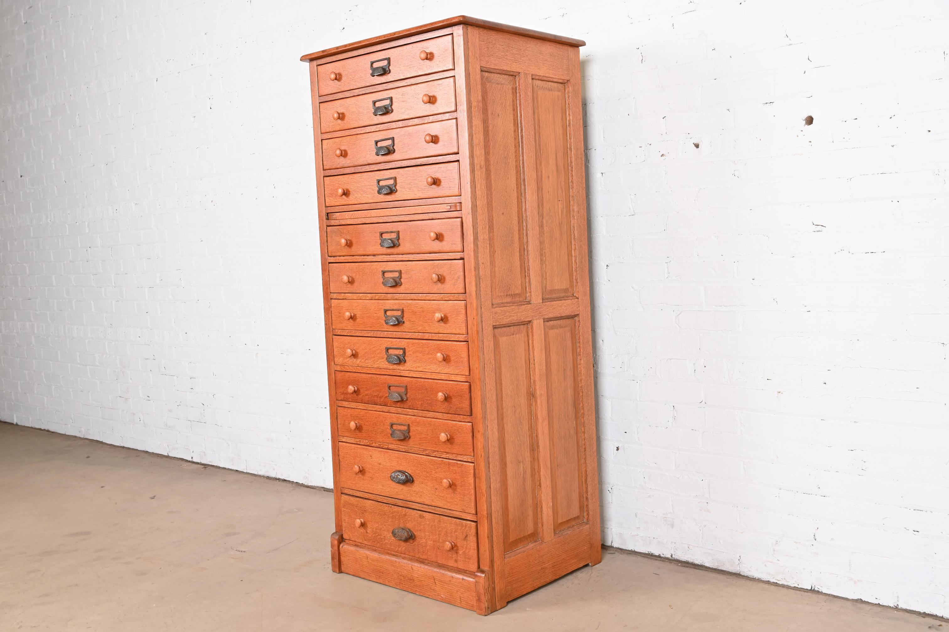 20th Century Antique Arts & Crafts Oak 12-Drawer Flat File Cabinet or Chest of Drawers For Sale