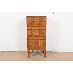Antique Arts & Crafts Oak 15-Drawer Architect's Blueprint Flat File Cabinet