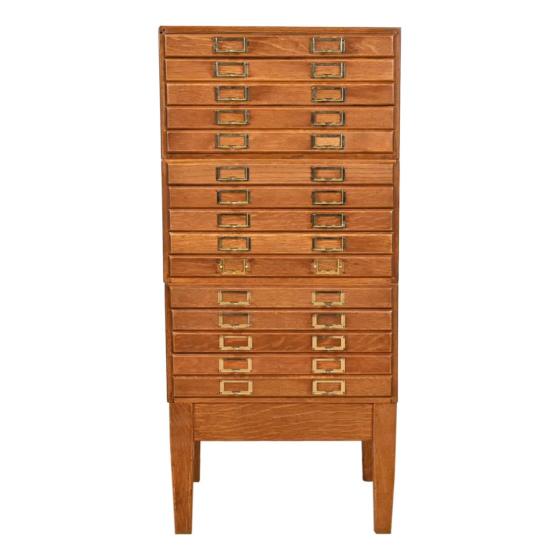 Antique Arts & Crafts Oak 15-Drawer Architect's Blueprint Flat File Cabinet