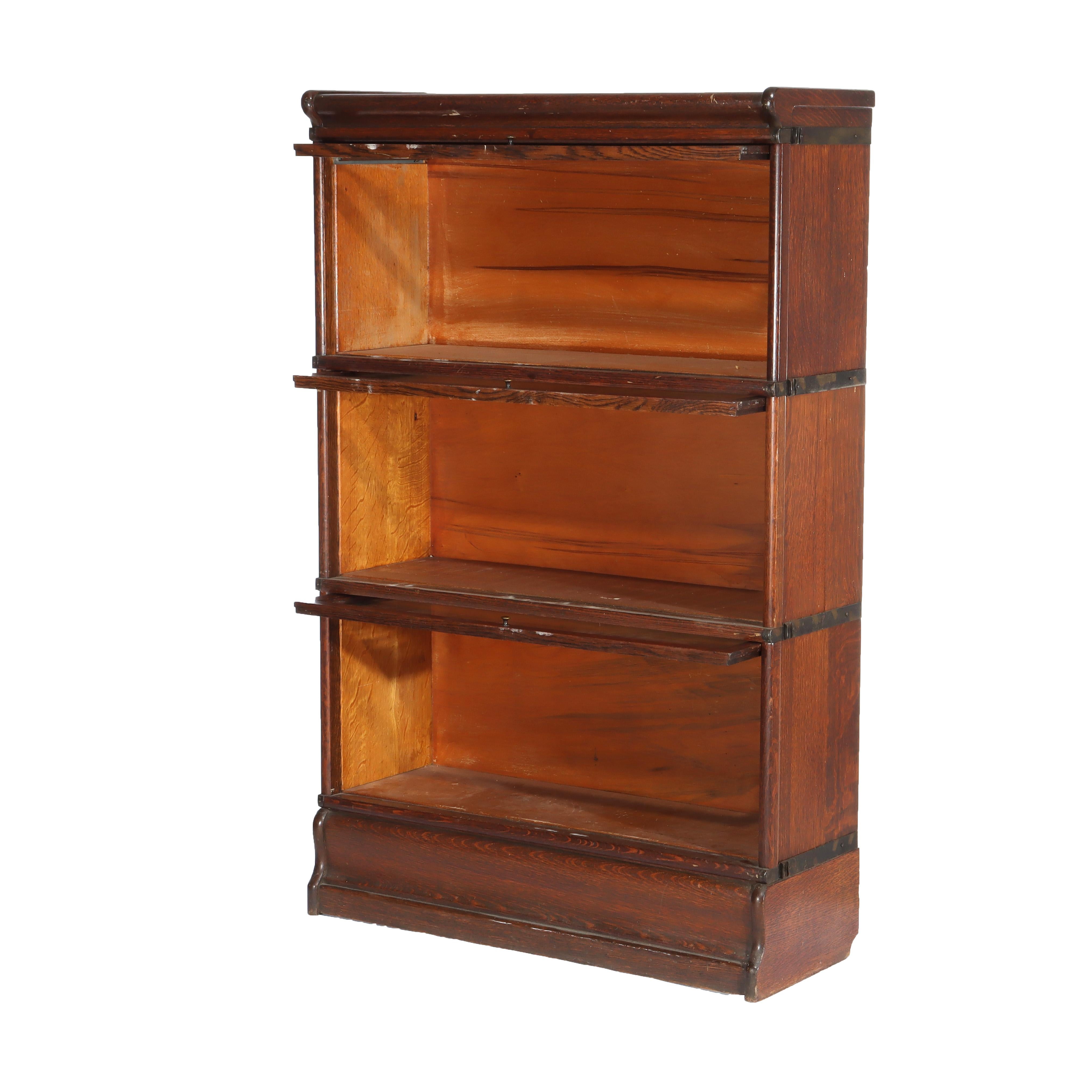Antique Arts & Crafts Oak 3 Stack Barrister Bookcase C1920 im Zustand „Gut“ im Angebot in Big Flats, NY