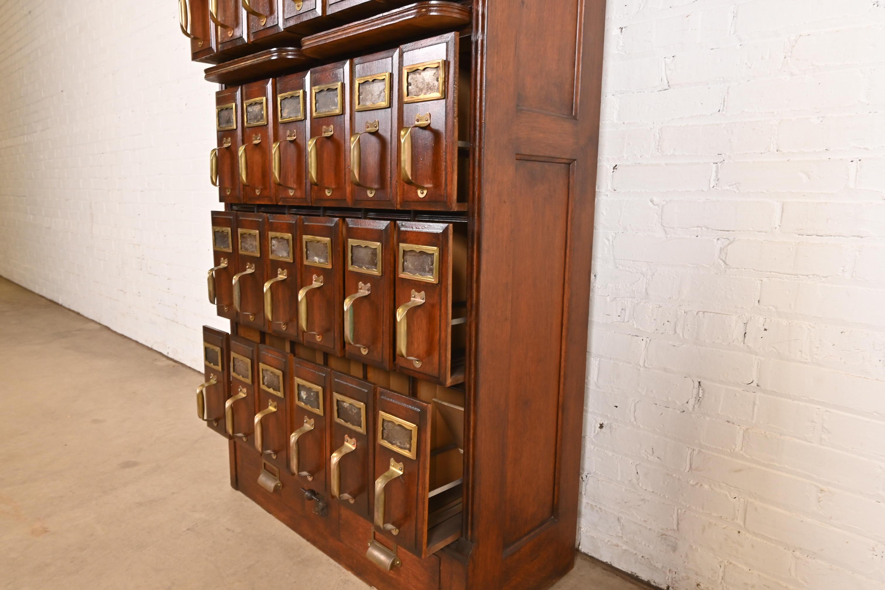 Brass Antique Arts & Crafts Oak 30-Drawer File Cabinet, Circa 1900 For Sale