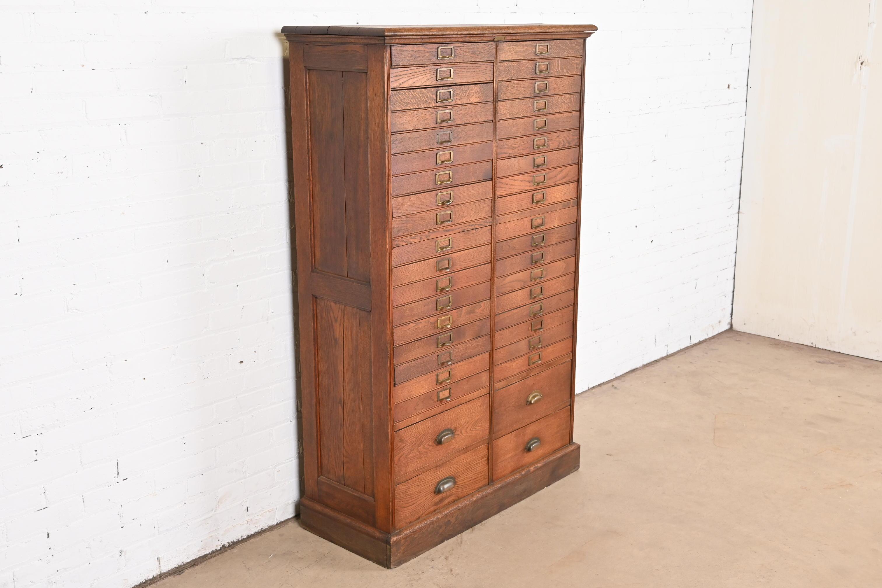 Brass Antique Arts & Crafts Oak 40-Drawer File Cabinet or Chest of Drawers, Circa 1900 For Sale