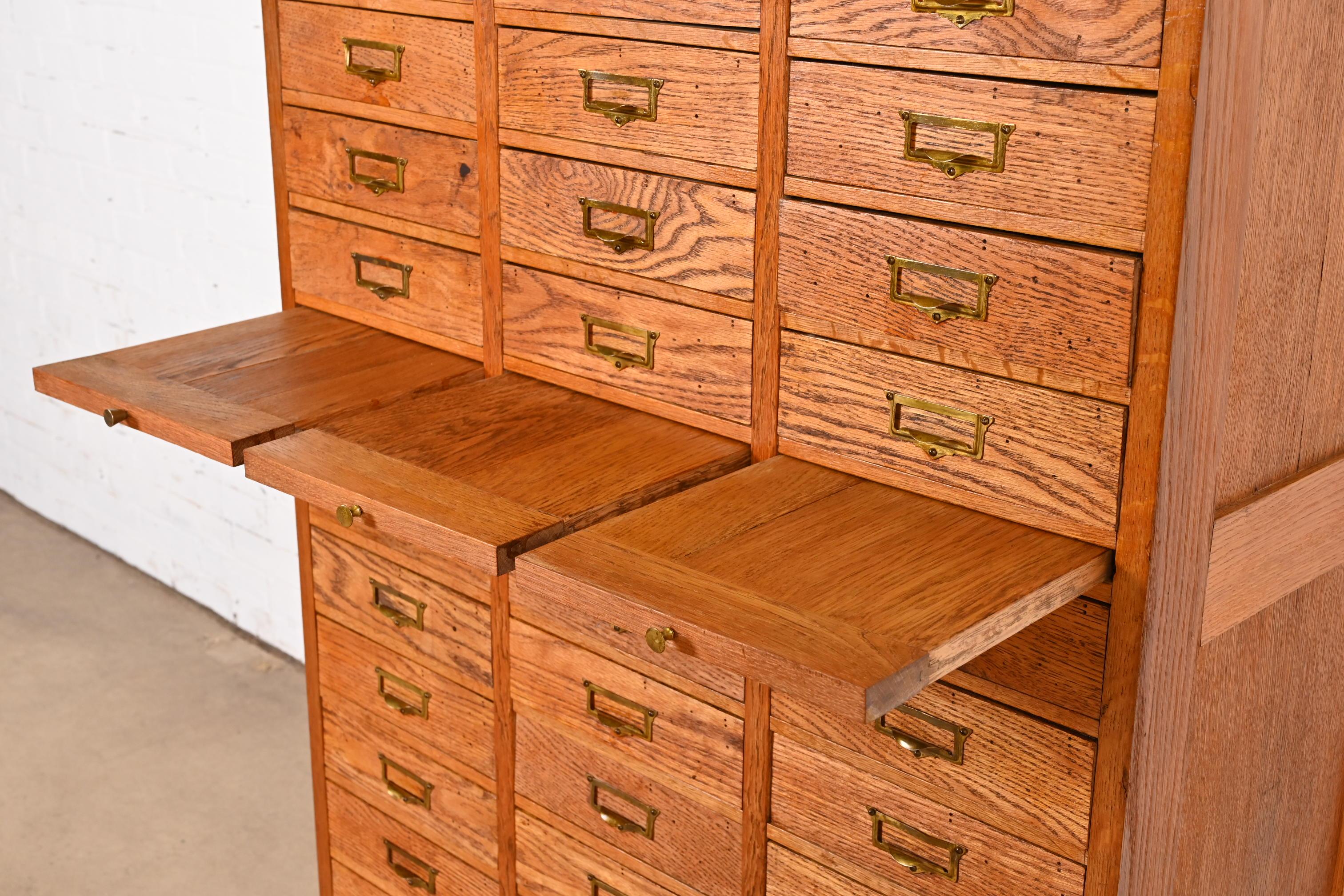 Brass Antique Arts & Crafts Oak 45-Drawer Filing Cabinet or Apothecary Cabinet