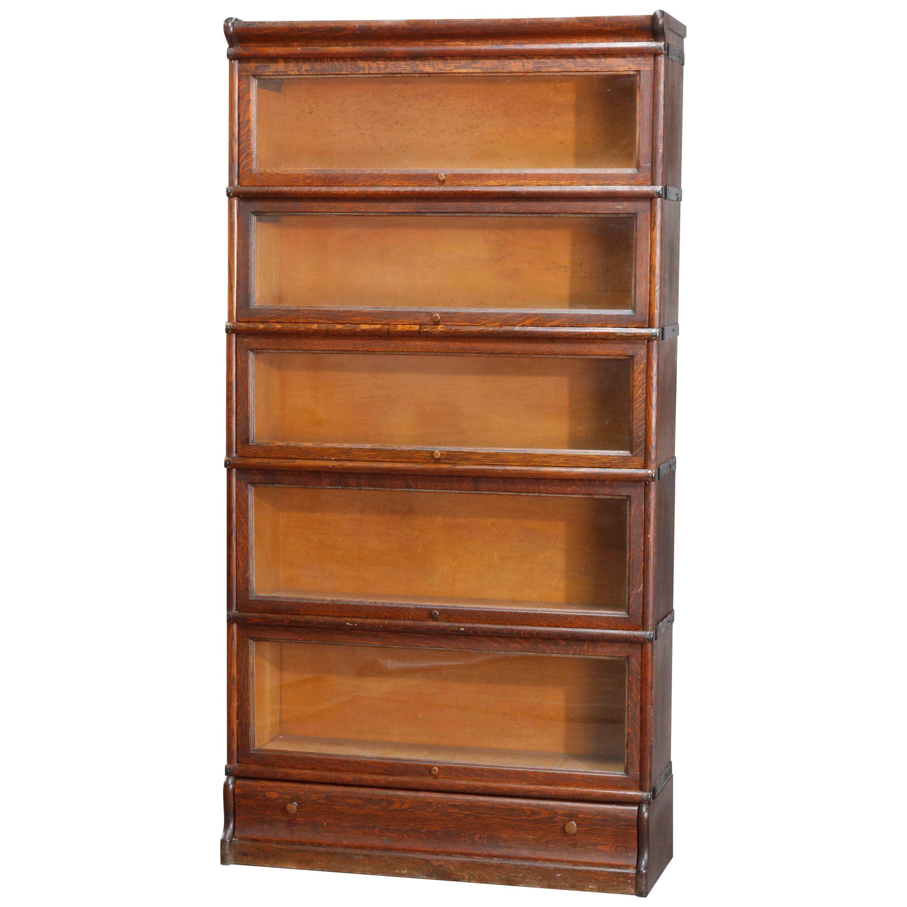 Antique Arts & Crafts Oak 5-Stack Barrister Bookcase by Macey, circa 1910