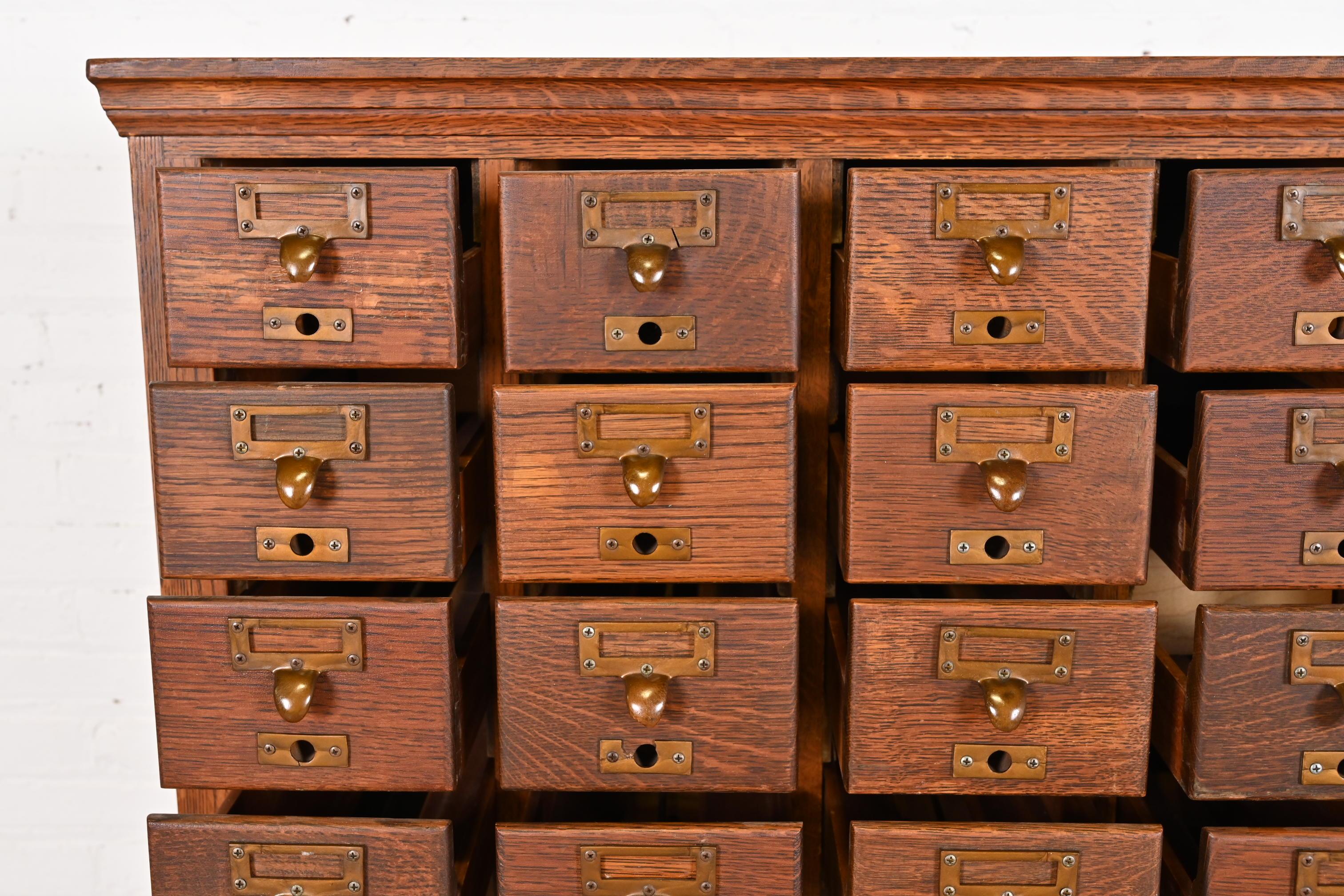 20th Century Antique Arts & Crafts Oak 60-Drawer Card Catalog Filing Cabinet, Circa 1900