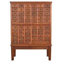 Antique Arts & Crafts Oak 60-Drawer Card Catalog Filing Cabinet, Circa 1900