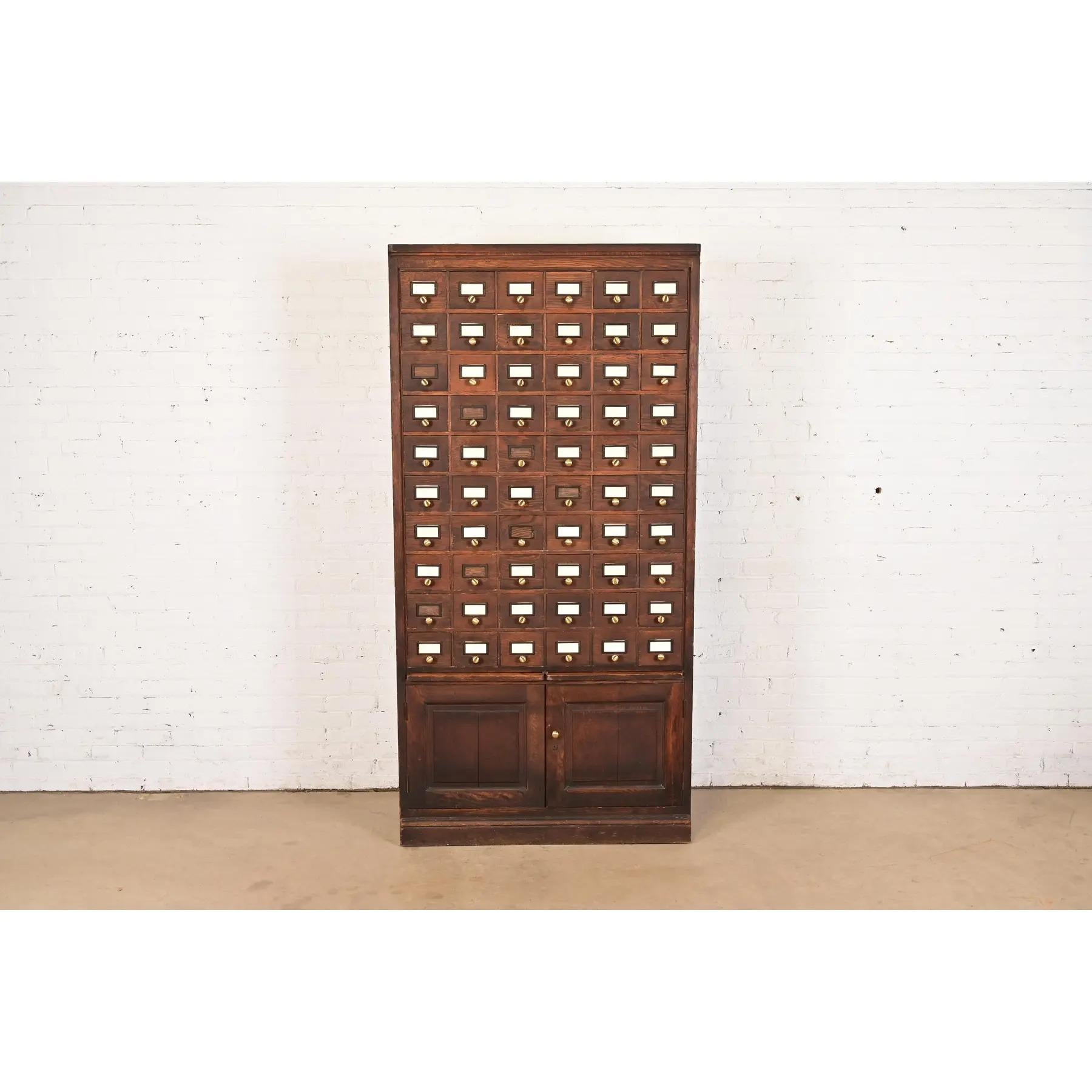 Arts and Crafts Antique Arts & Crafts Oak 60-Drawer Card Catalog or File Cabinet, Circa 1900 For Sale