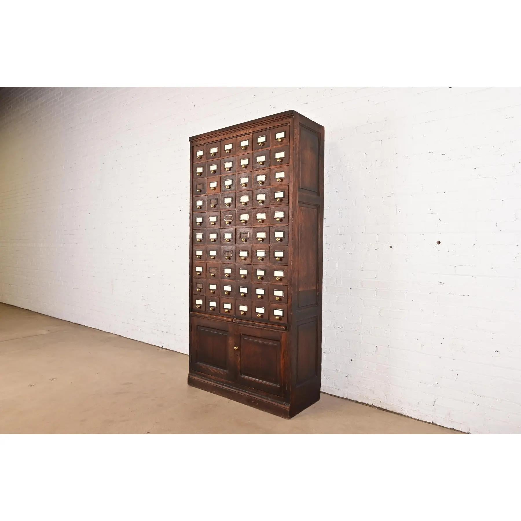 American Antique Arts & Crafts Oak 60-Drawer Card Catalog or File Cabinet, Circa 1900 For Sale