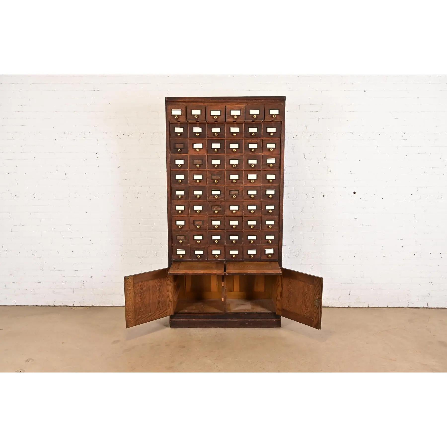 20th Century Antique Arts & Crafts Oak 60-Drawer Card Catalog or File Cabinet, Circa 1900 For Sale
