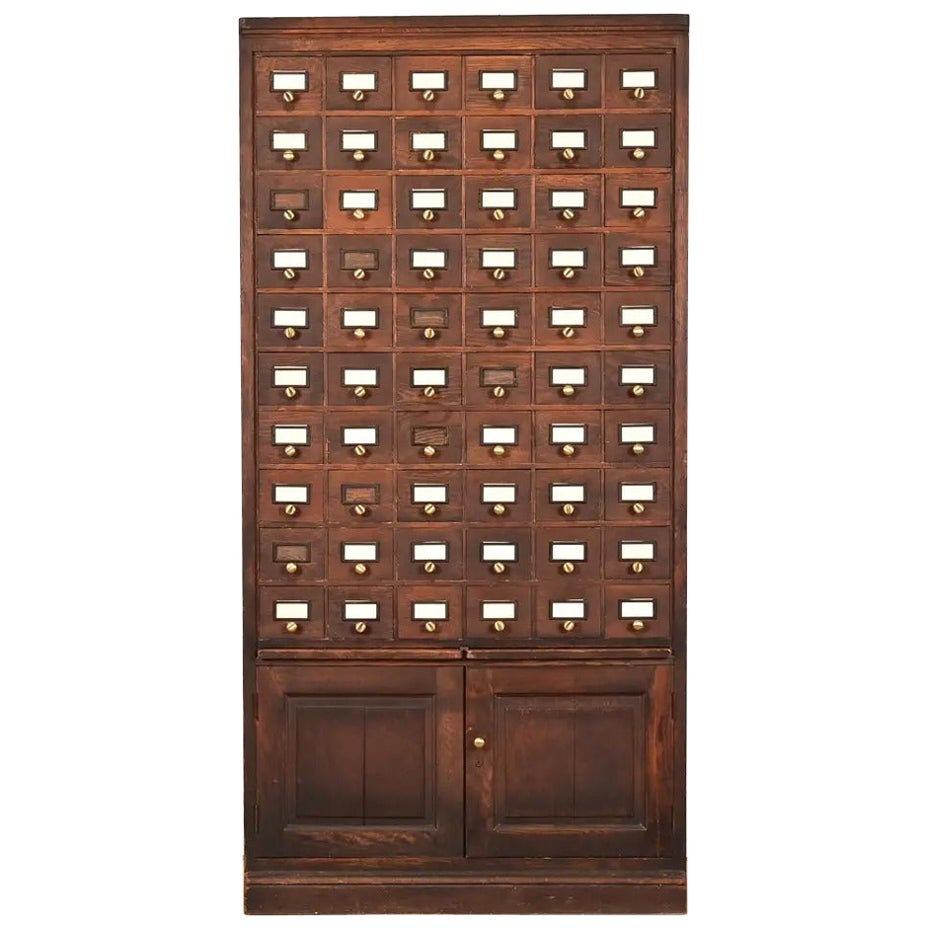 Antique Arts & Crafts Oak 60-Drawer Card Catalog or File Cabinet, Circa 1900 For Sale