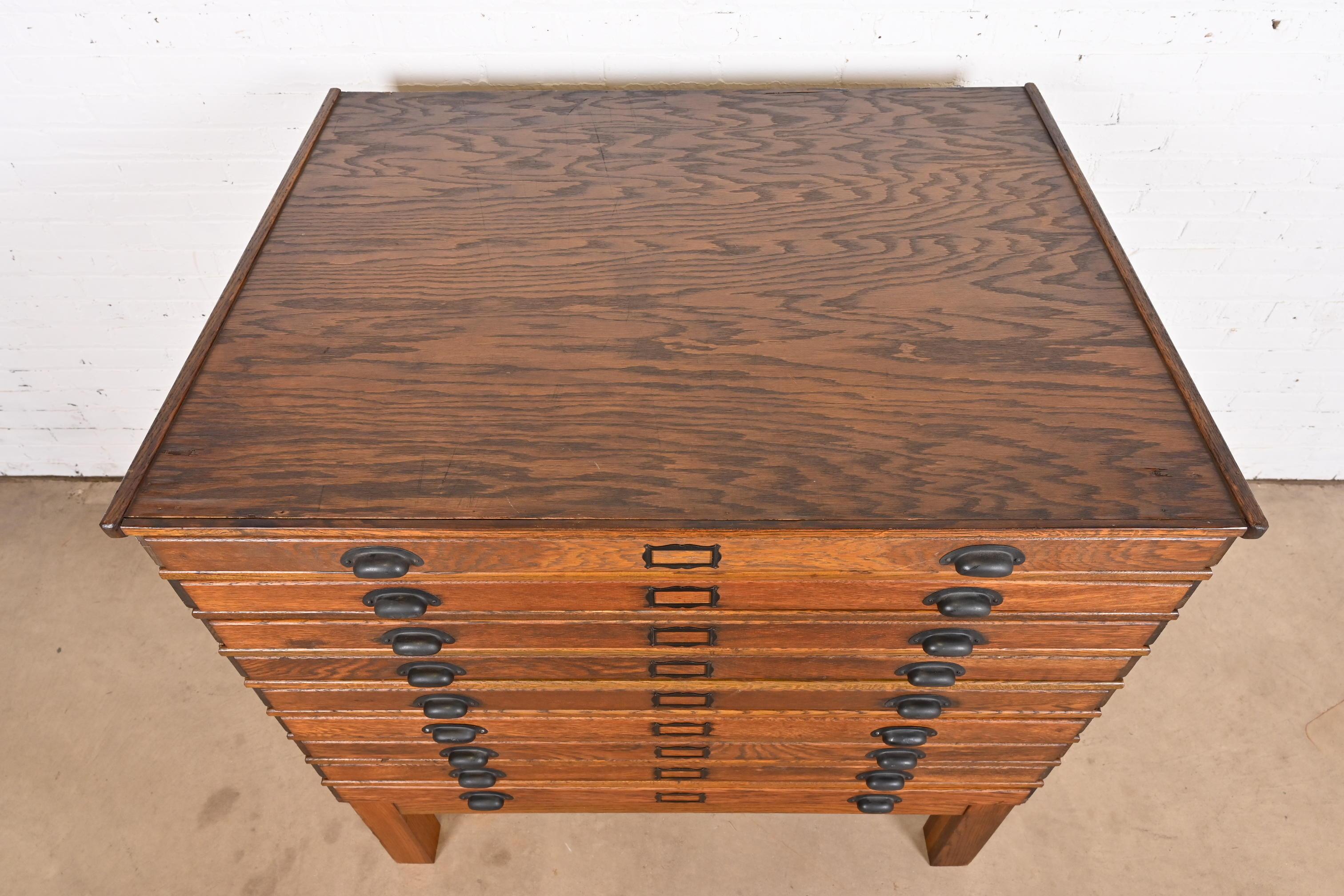 Antique Arts & Crafts Oak 9-Drawer Architect's Blueprint Flat File Cabinet 3