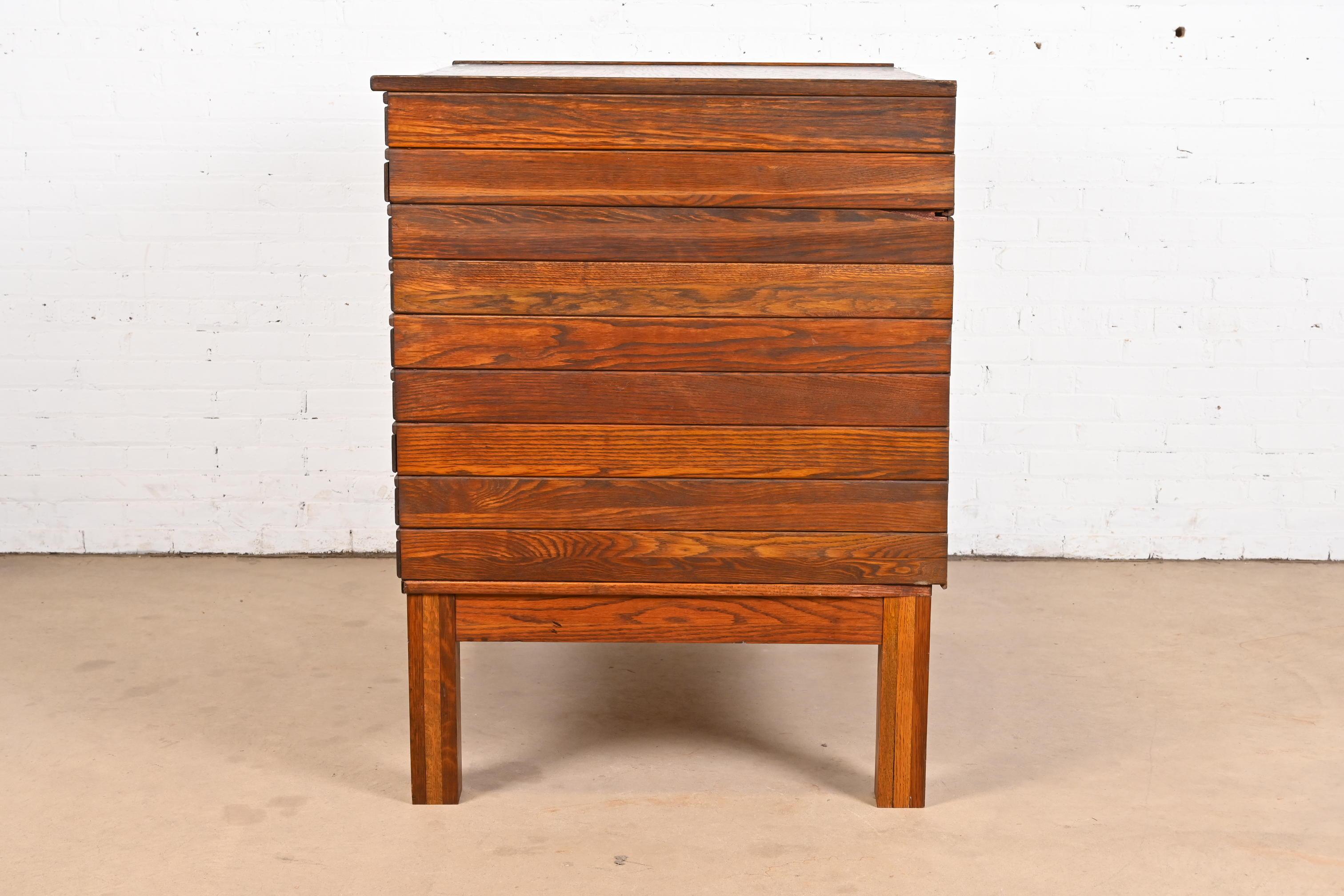 Antique Arts & Crafts Oak 9-Drawer Architect's Blueprint Flat File Cabinet 4