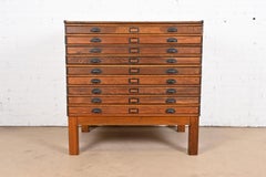 Antique Arts & Crafts Oak 9-Drawer Architect's Blueprint Flat File Cabinet