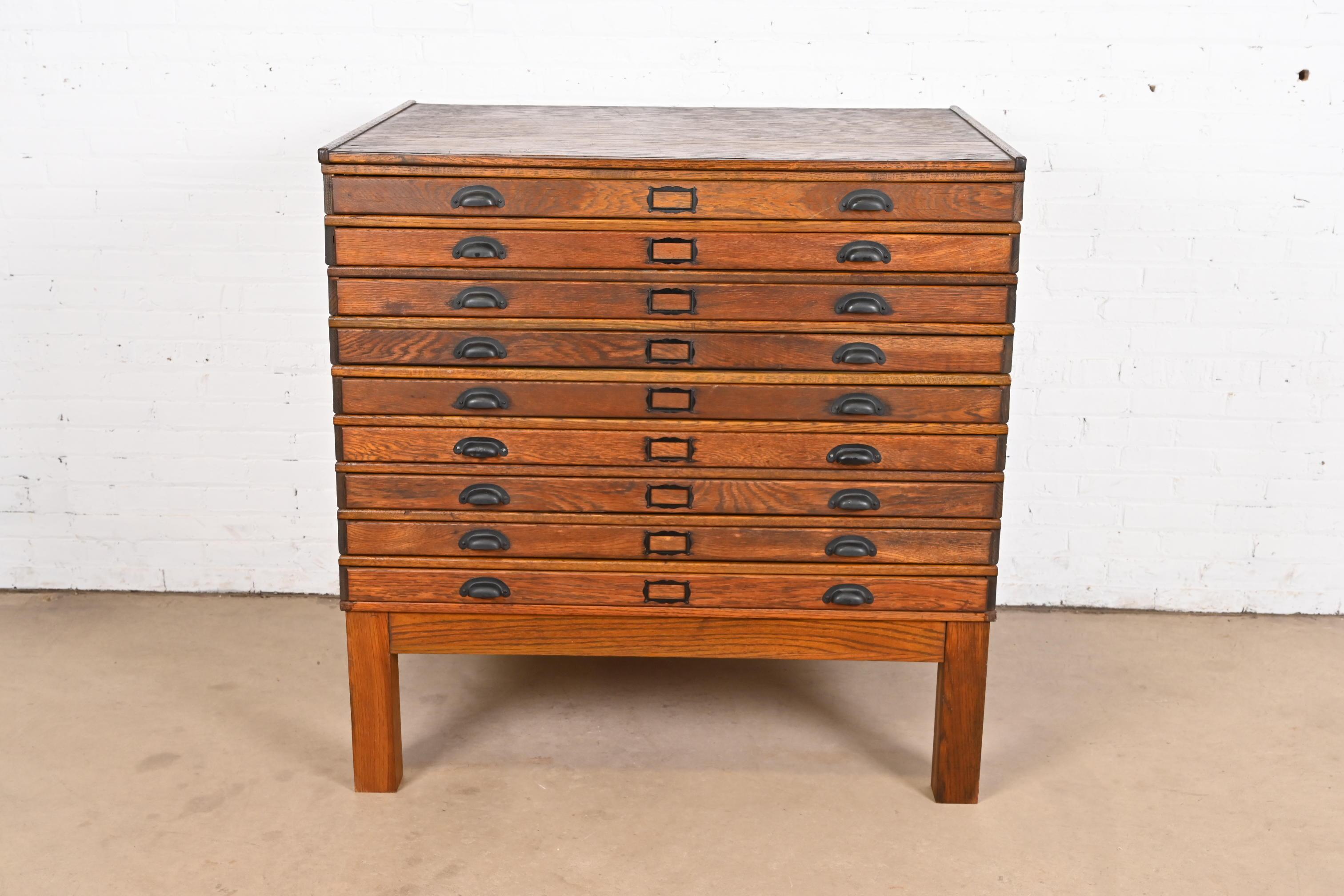 Arts and Crafts Antique Arts & Crafts Oak 9-Drawer Architect's Blueprint Flat File Cabinet