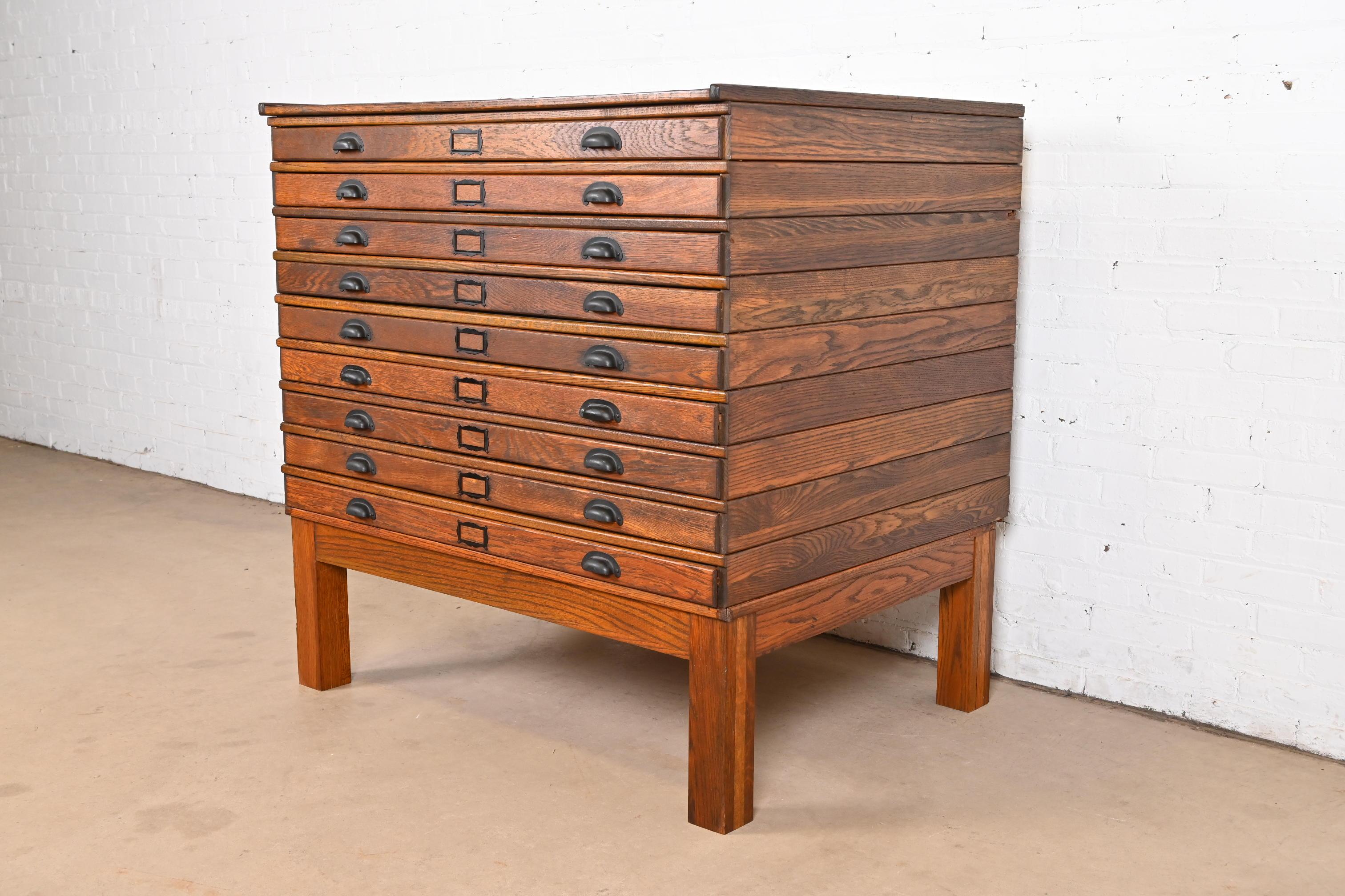 American Antique Arts & Crafts Oak 9-Drawer Architect's Blueprint Flat File Cabinet