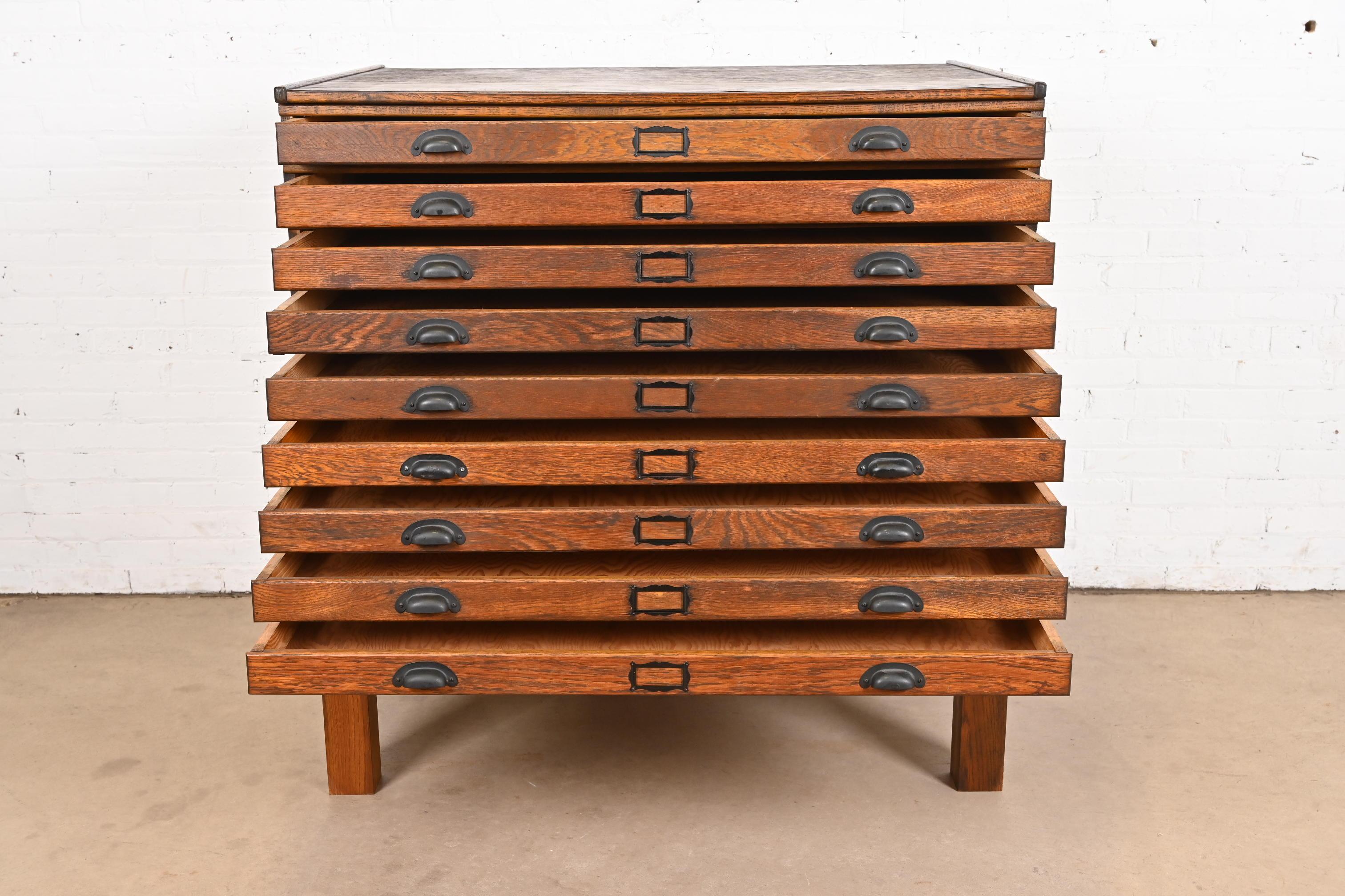 20th Century Antique Arts & Crafts Oak 9-Drawer Architect's Blueprint Flat File Cabinet