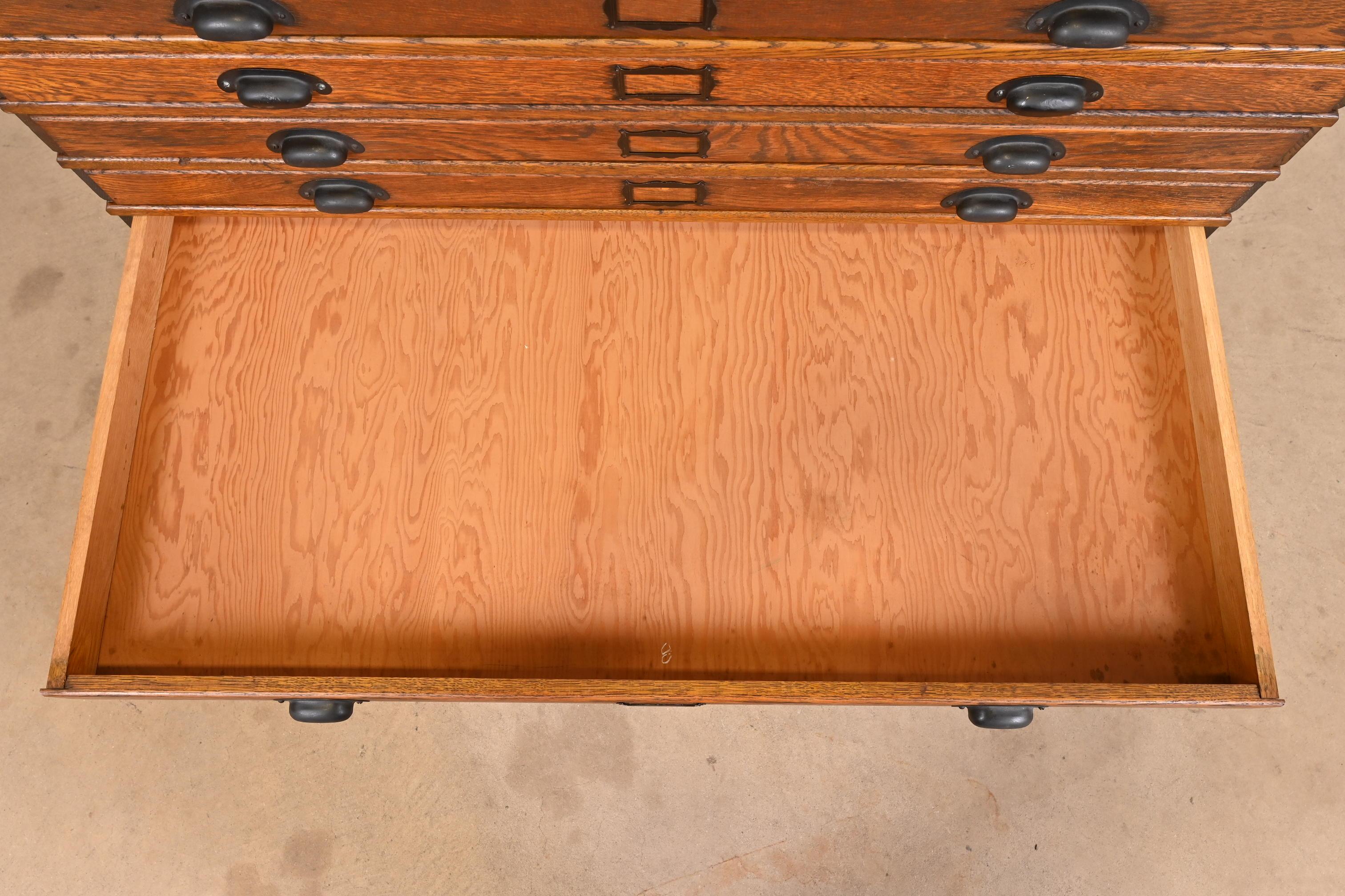 Iron Antique Arts & Crafts Oak 9-Drawer Architect's Blueprint Flat File Cabinet