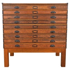 Antique Arts & Crafts Oak 9-Drawer Architect's Blueprint Flat File Cabinet