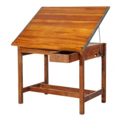 Antique Arts & Crafts Oak Adjustable Drafting Table C1930
