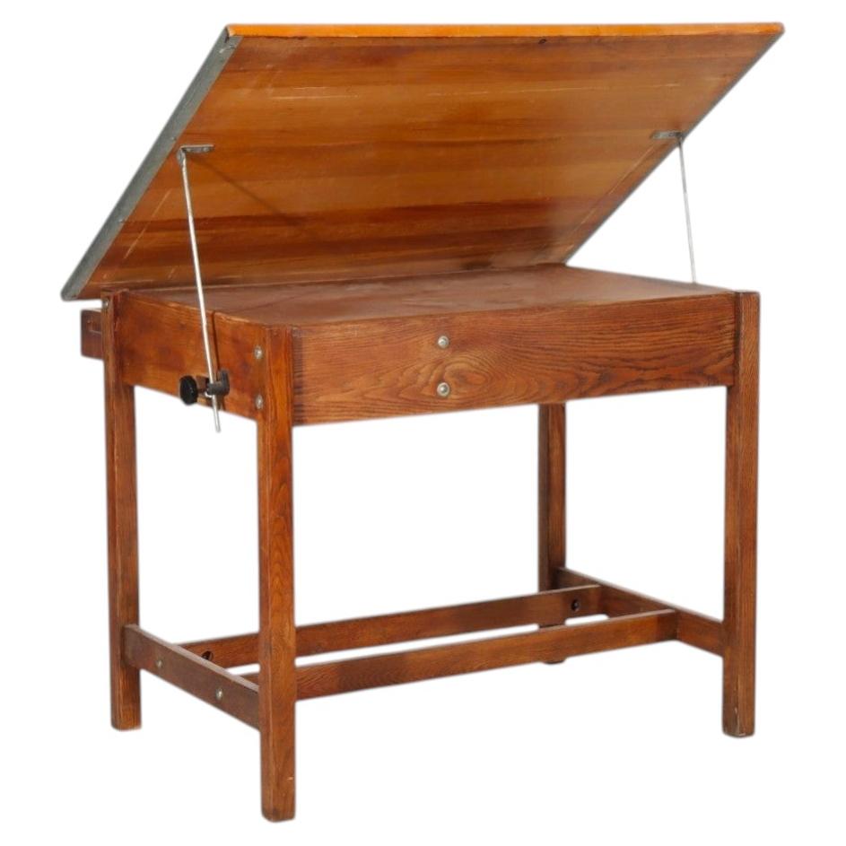 Antique Arts & Crafts Oak Adjustable Drafting Table C1930