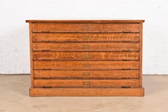 Antique Arts & Crafts Oak Architect's Blueprint Flat File Cabinet, Circa 1900