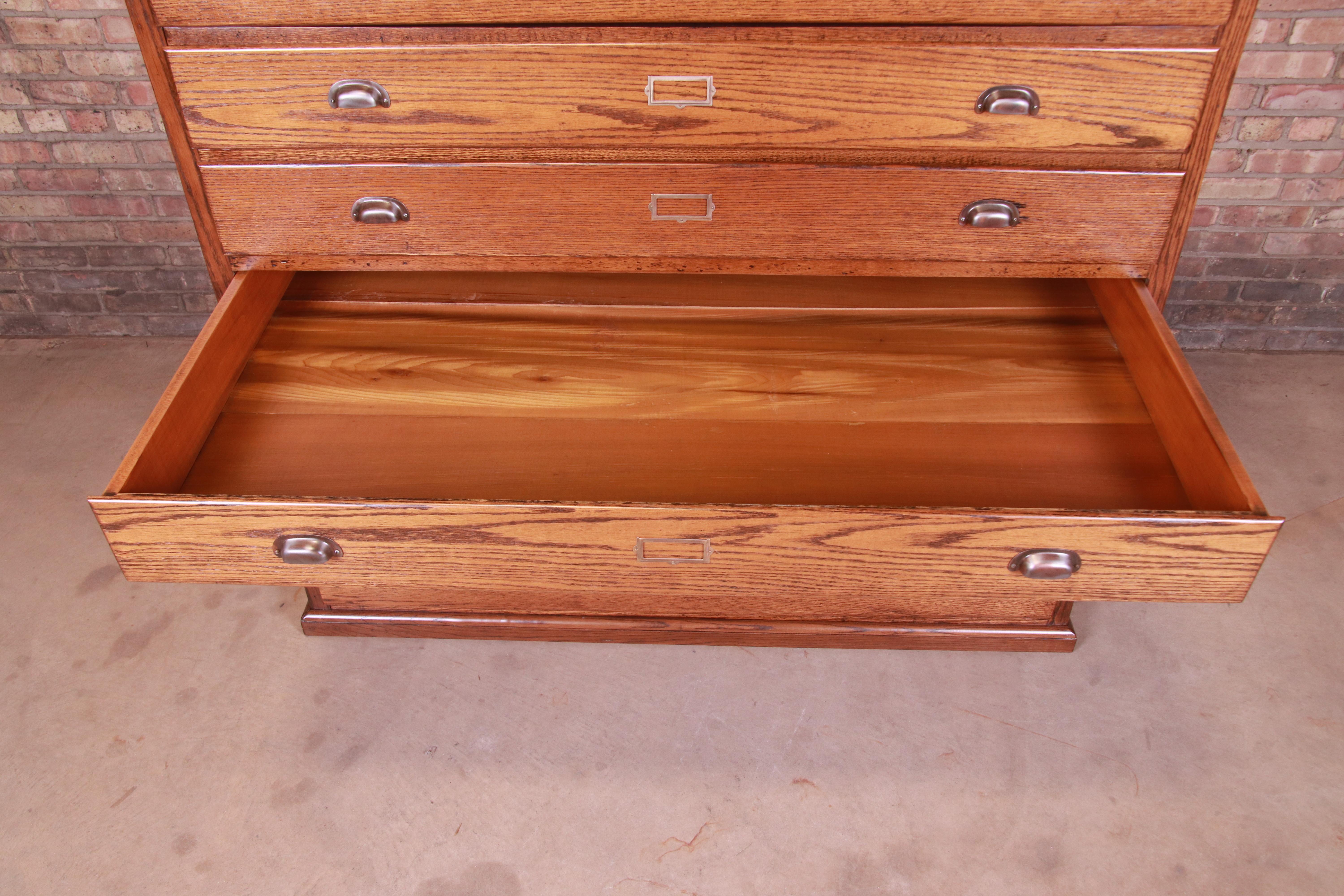 Antique Arts & Crafts Oak Architect's Blueprint Flat File Cabinet, Refinished 3