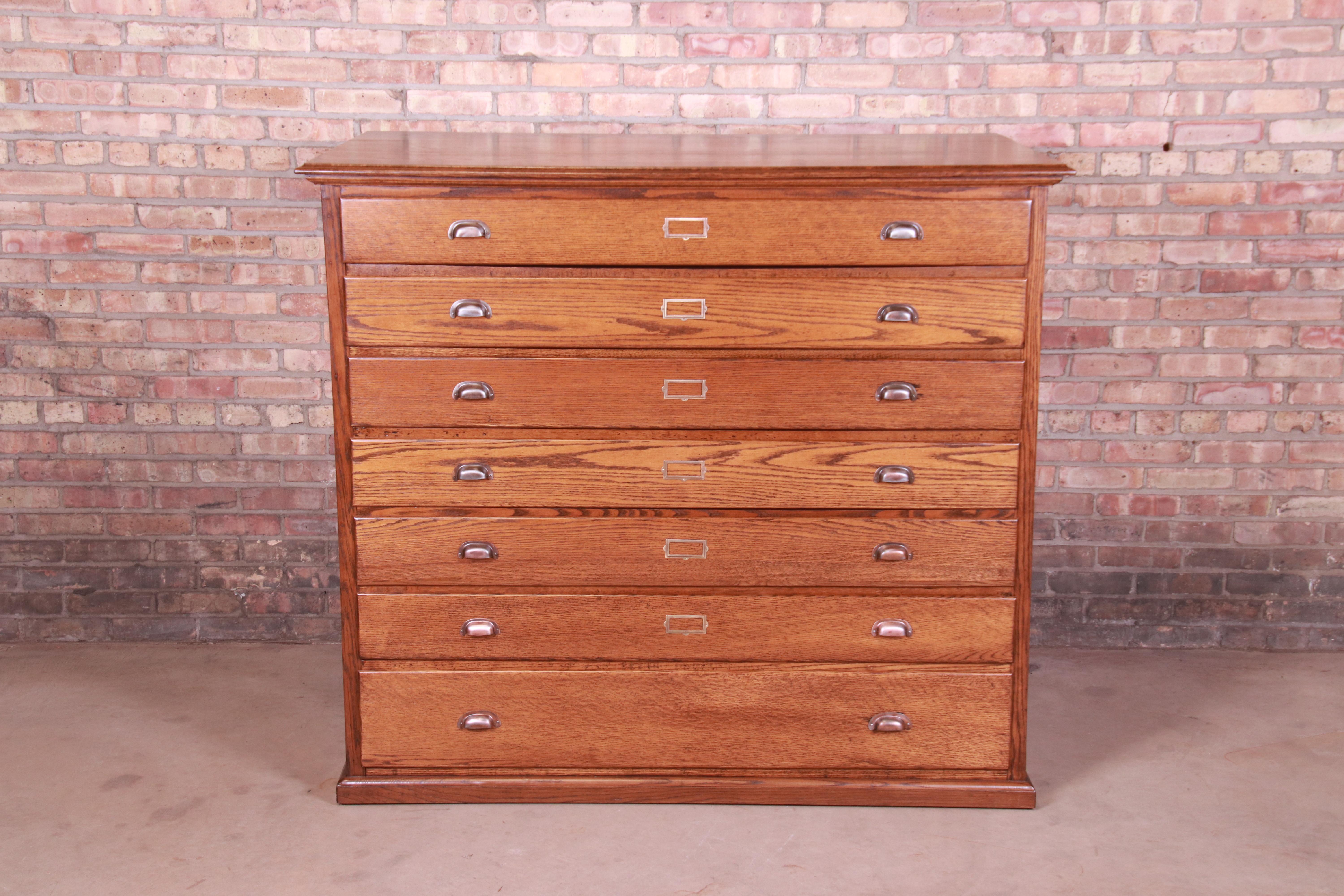 Arts and Crafts Antique Arts & Crafts Oak Architect's Blueprint Flat File Cabinet, Refinished