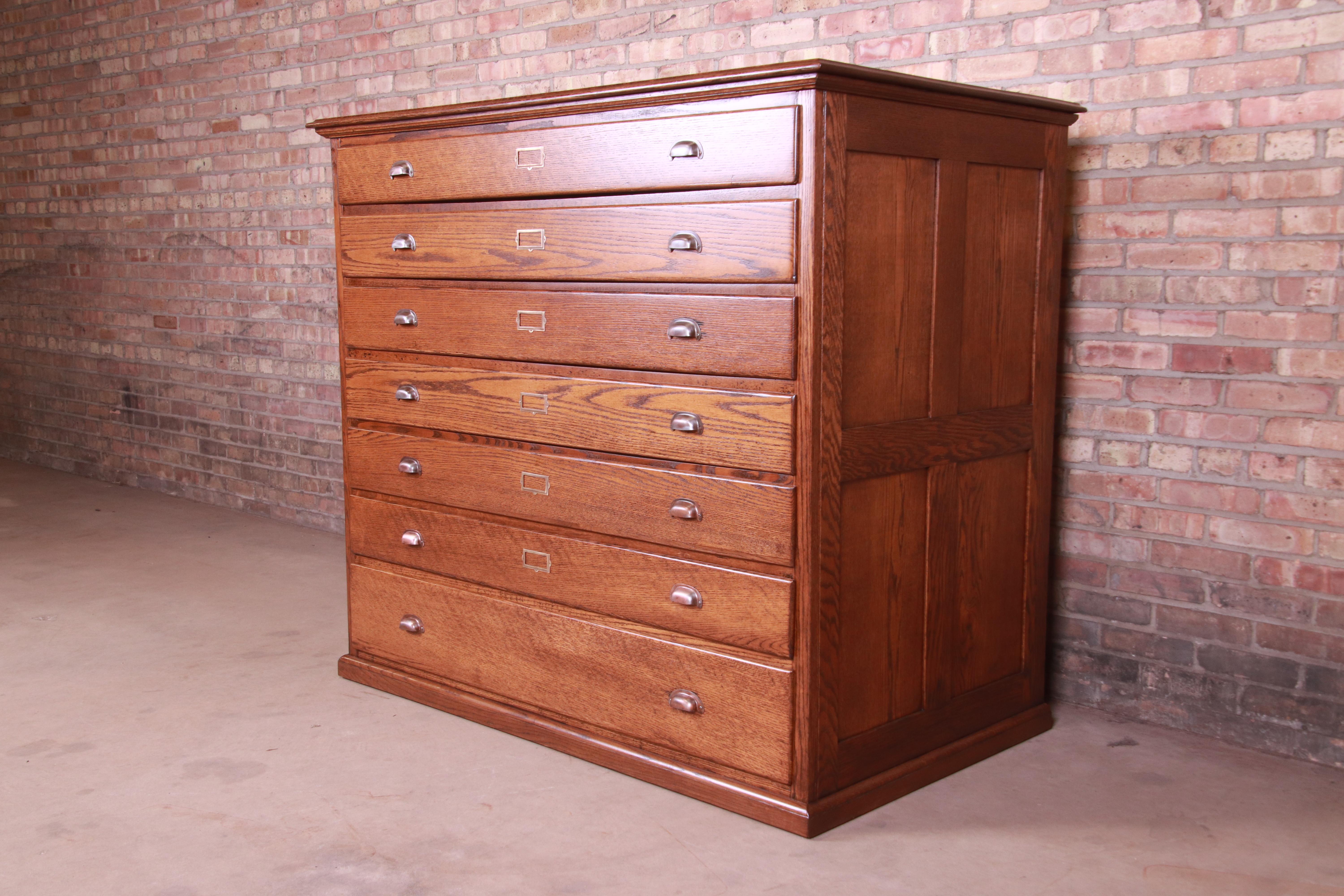 American Antique Arts & Crafts Oak Architect's Blueprint Flat File Cabinet, Refinished