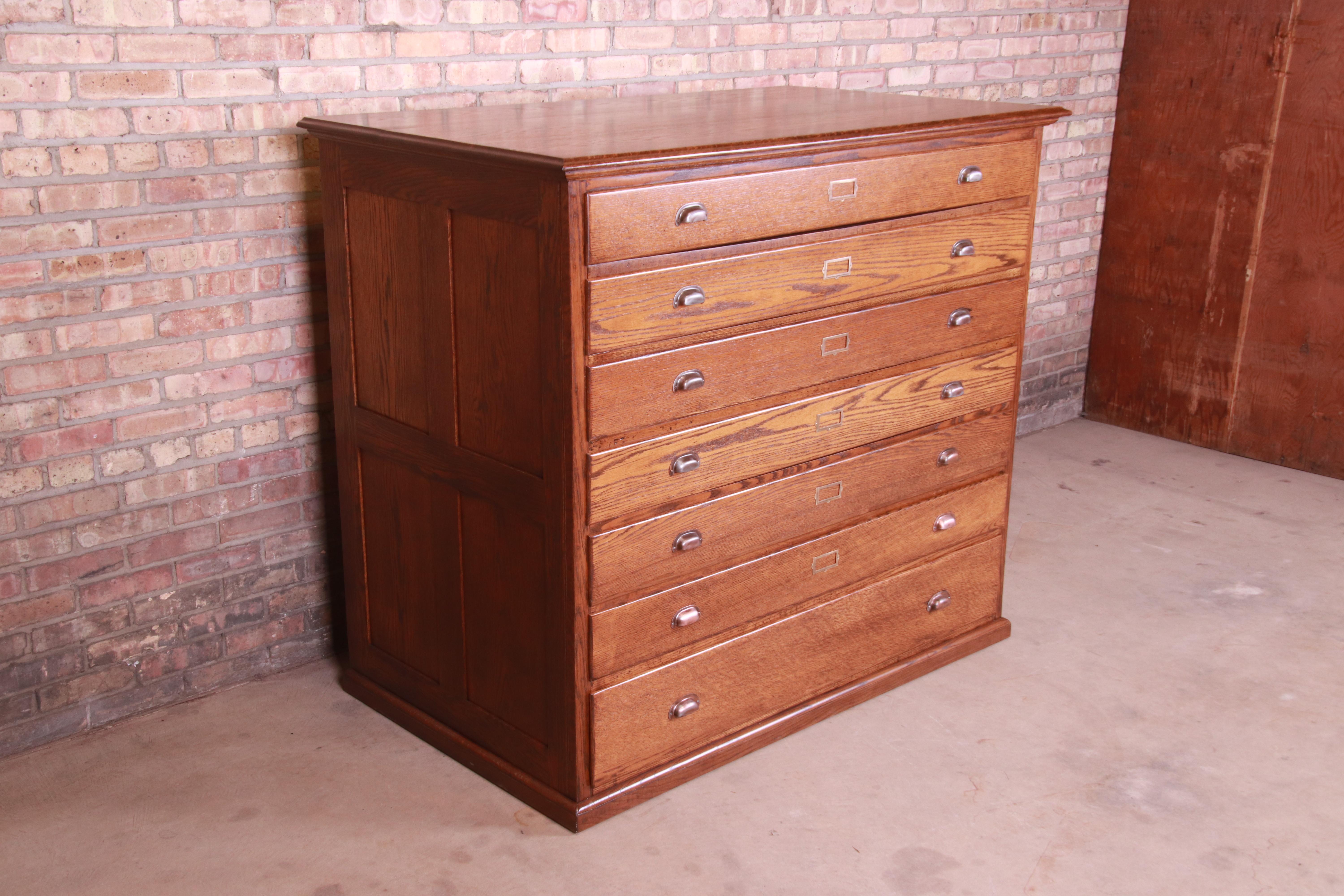 Antique Arts & Crafts Oak Architect's Blueprint Flat File Cabinet, Refinished In Good Condition In South Bend, IN