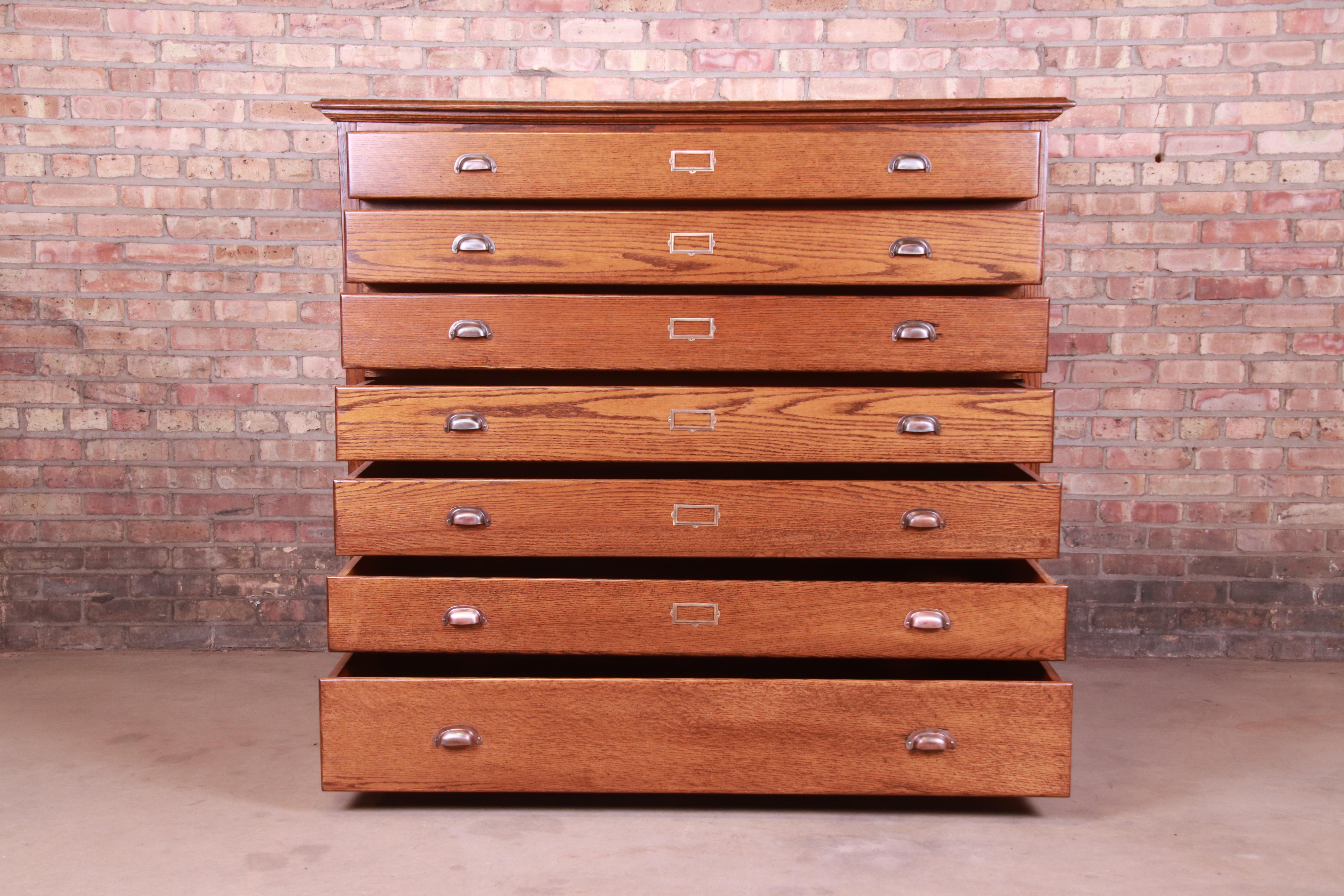 American Antique Arts & Crafts Oak Architect's Blueprint Flat File Cabinet, Refinished