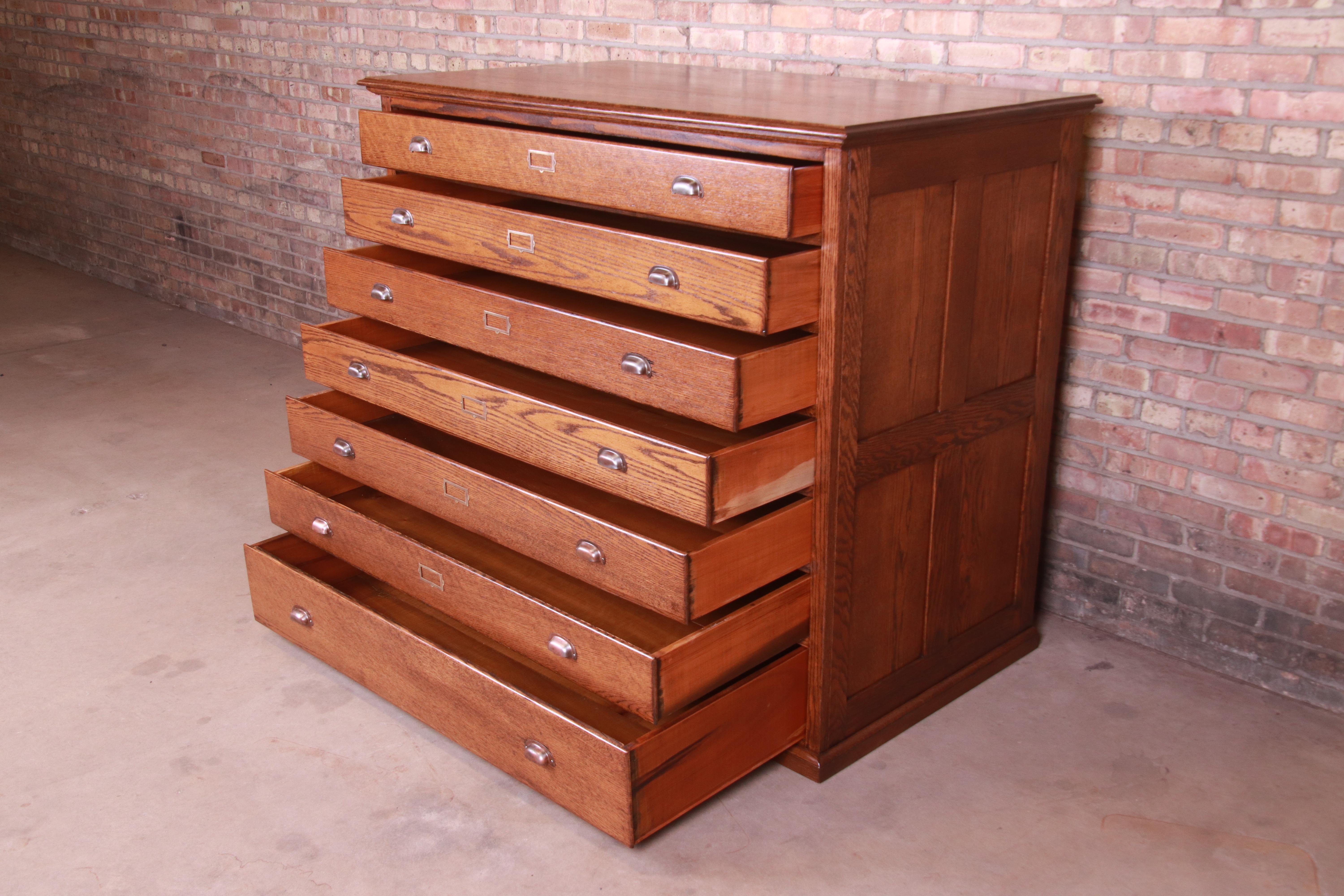 20th Century Antique Arts & Crafts Oak Architect's Blueprint Flat File Cabinet, Refinished