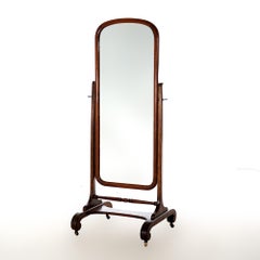 Antique Arts & Crafts Oak Cheval Floor Mirror, C1910