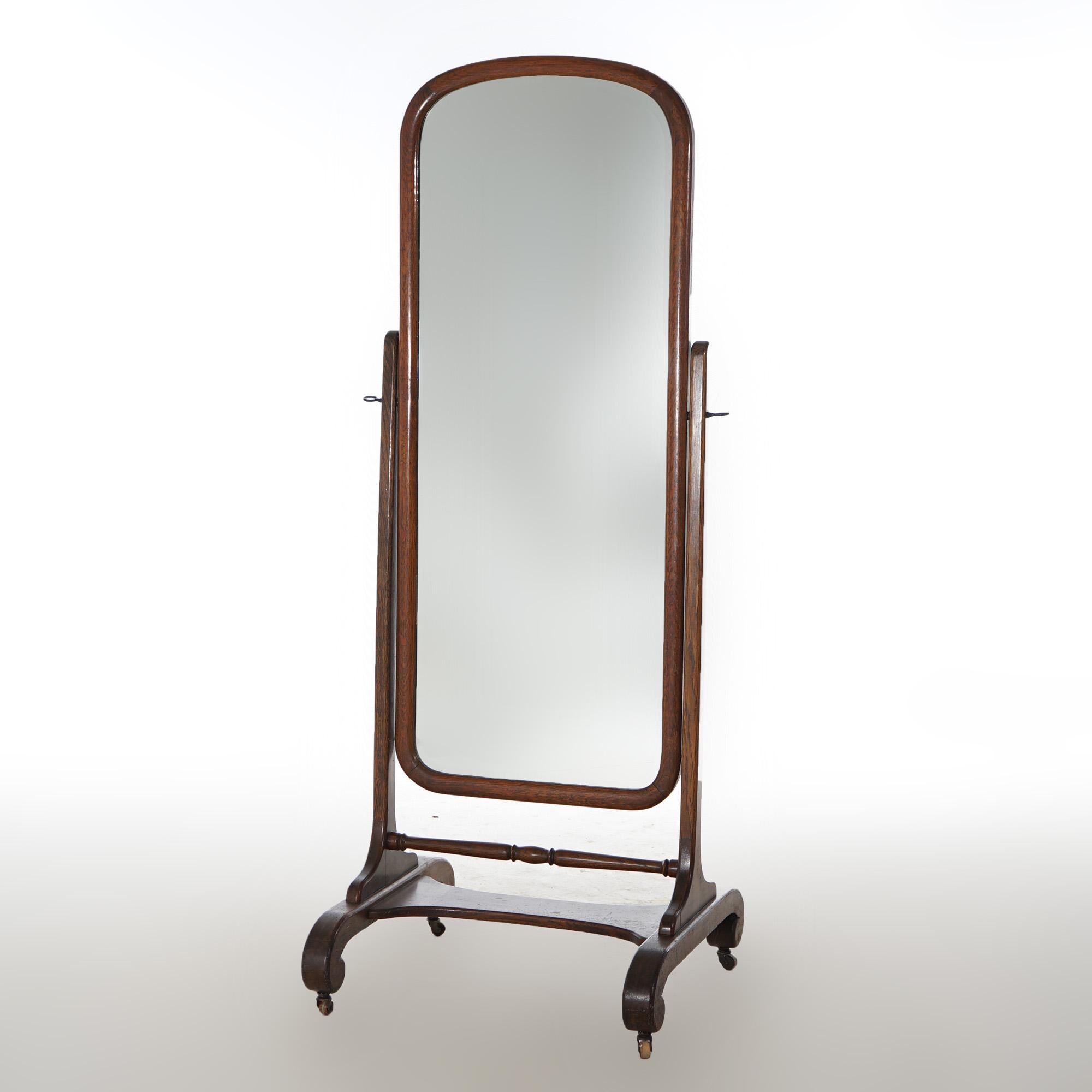 American Antique Arts & Crafts Oak Cheval Floor Mirror, C1910