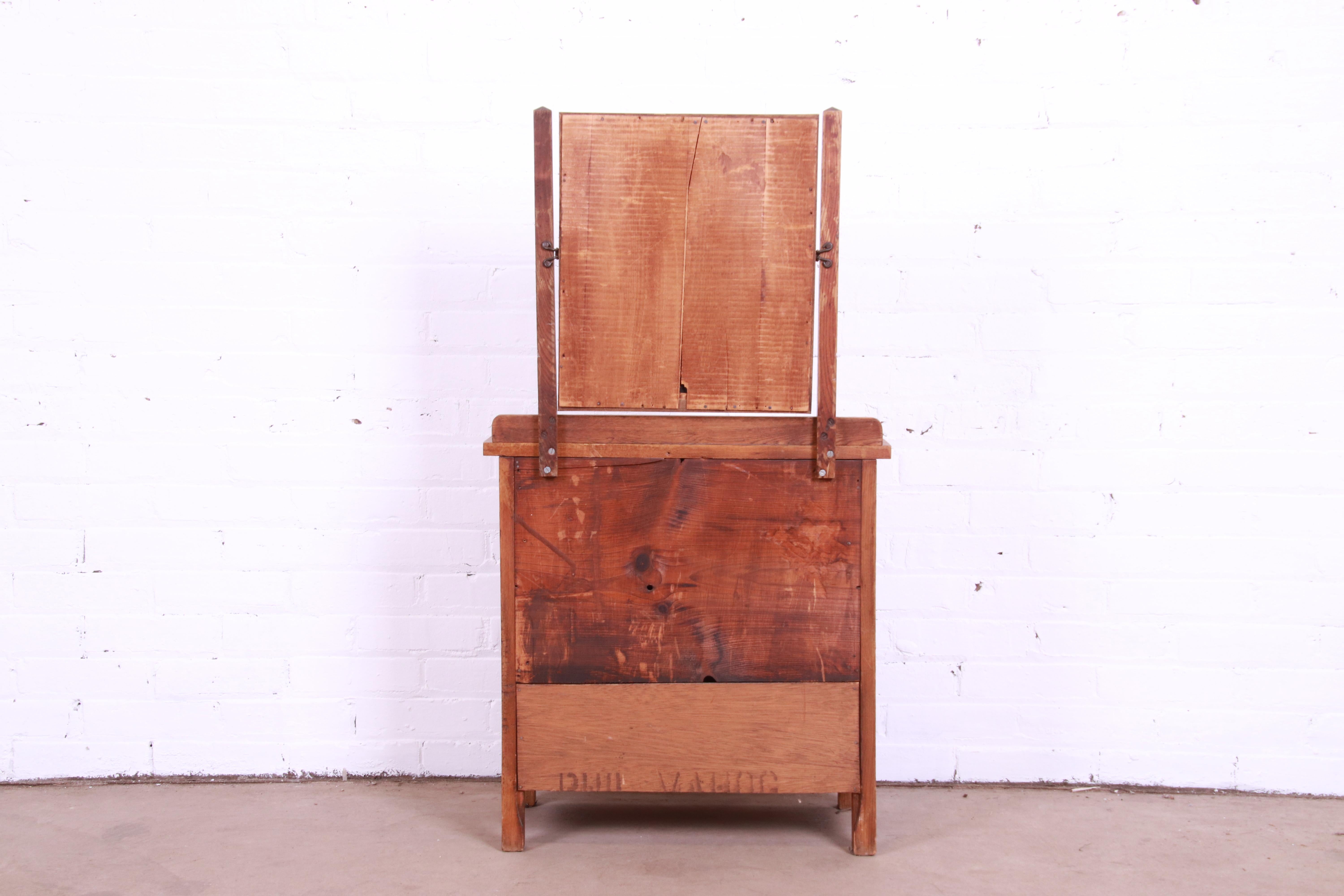 Antique Arts & Crafts Oak Child's Dresser with Mirror 1
