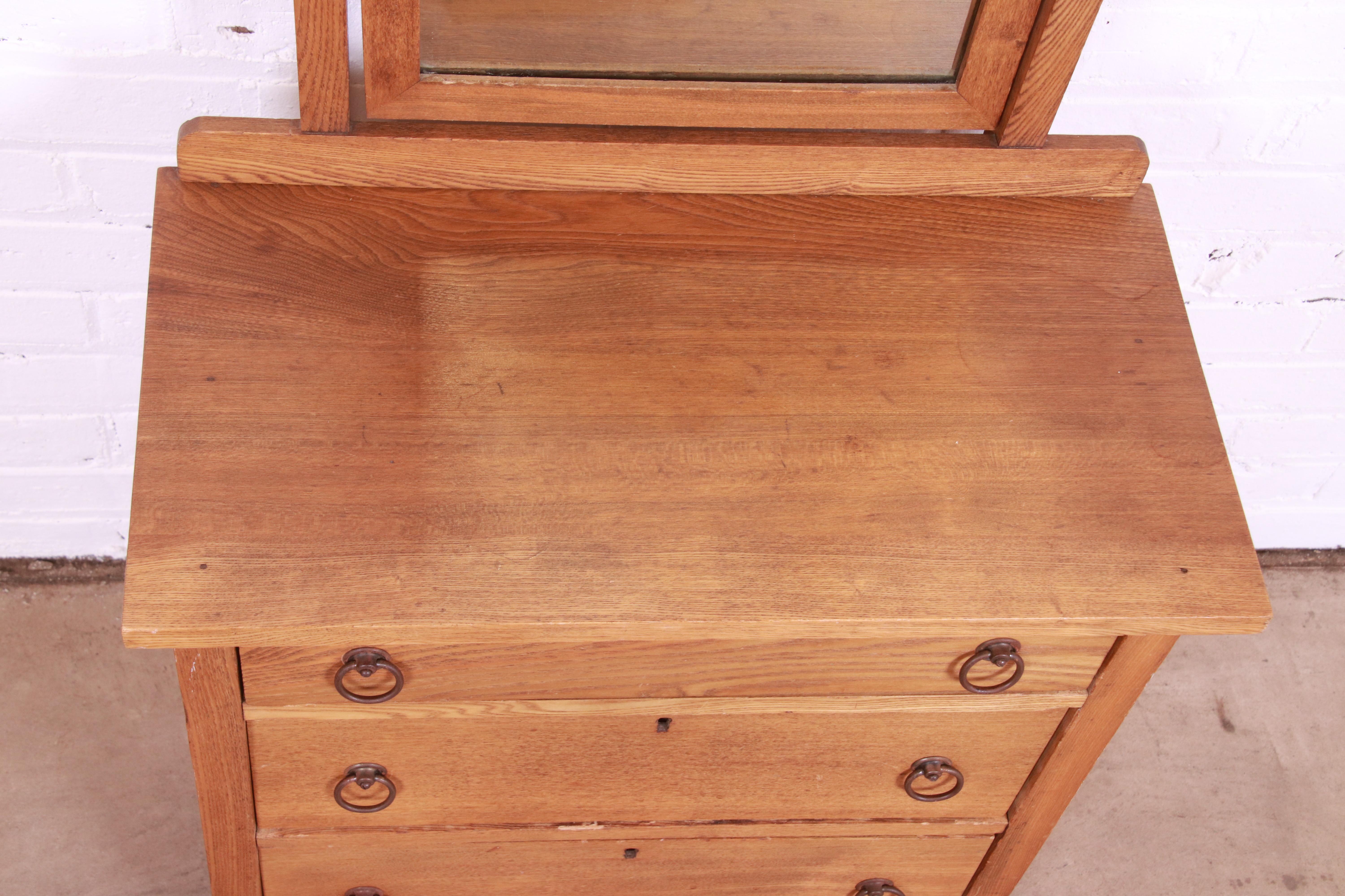 20th Century Antique Arts & Crafts Oak Child's Dresser with Mirror