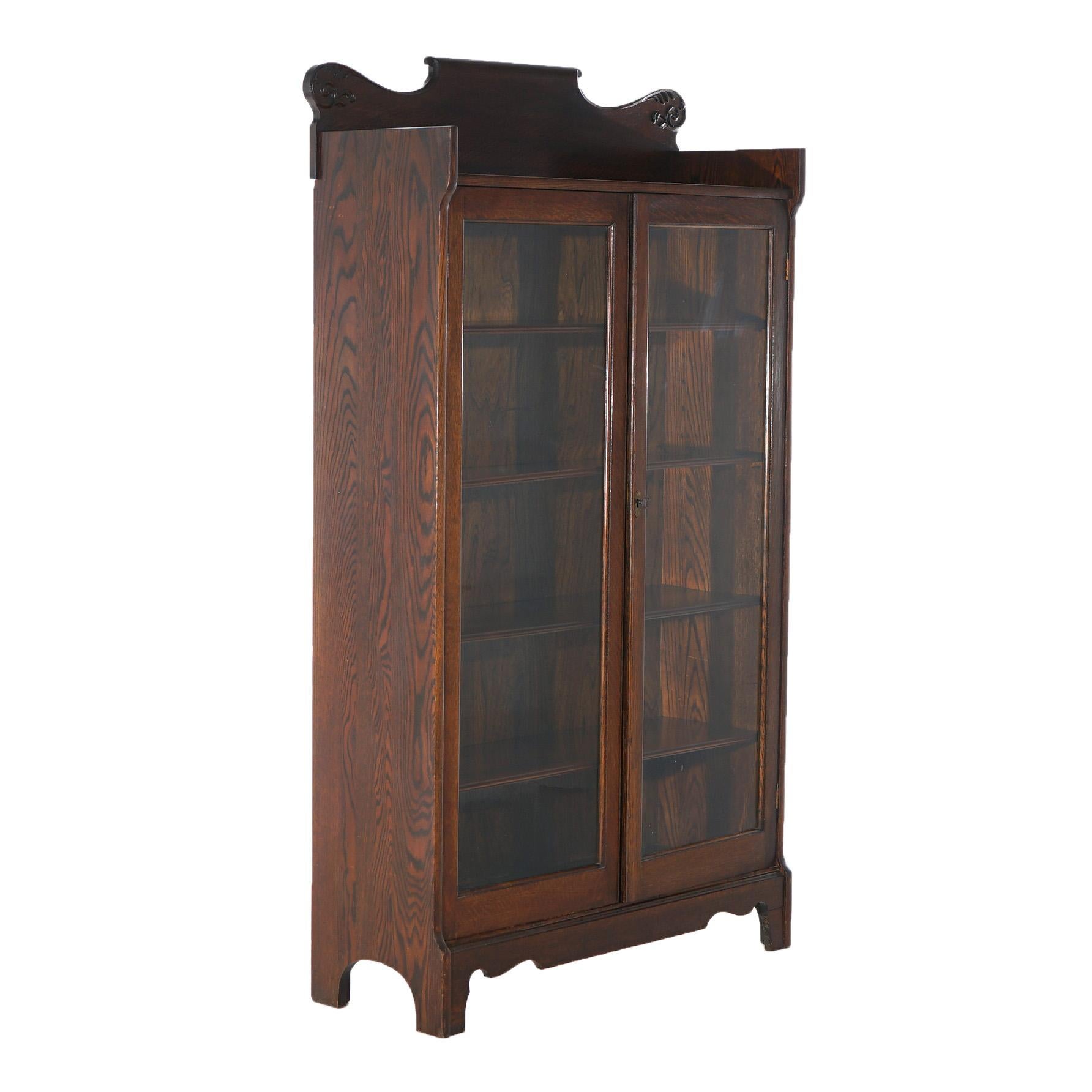 Antique Arts & Crafts Oak Double Door Bookcase, C1910 For Sale 3