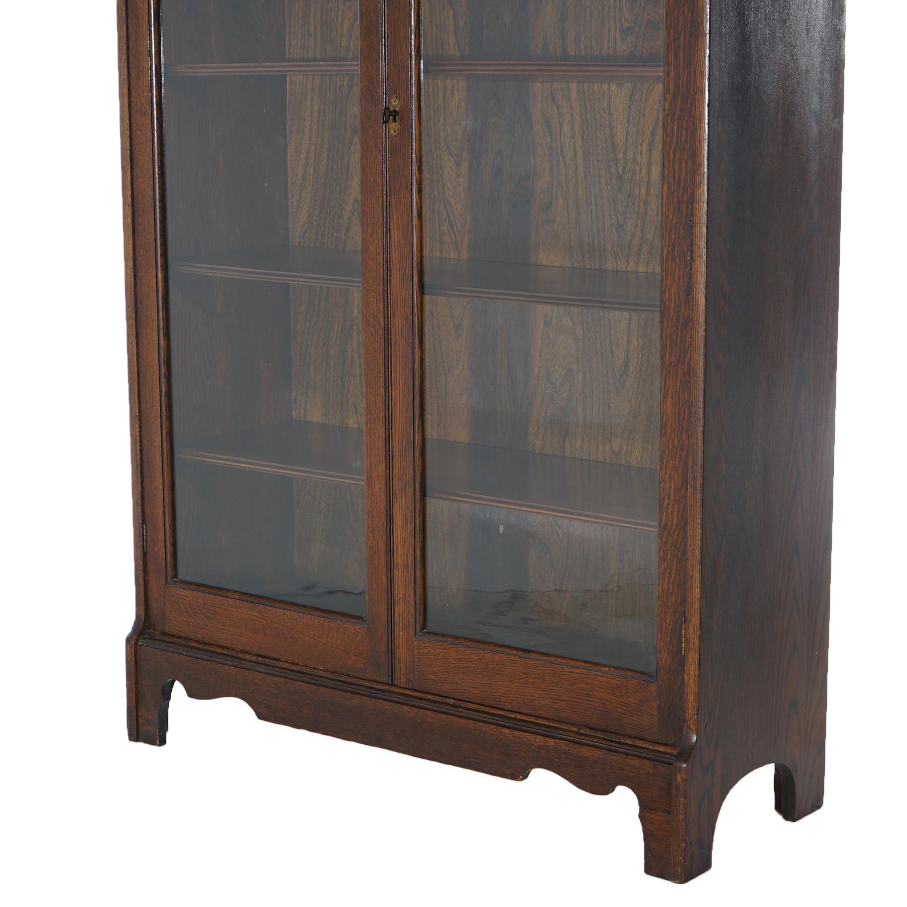 American Antique Arts & Crafts Oak Double Door Bookcase, C1910 For Sale