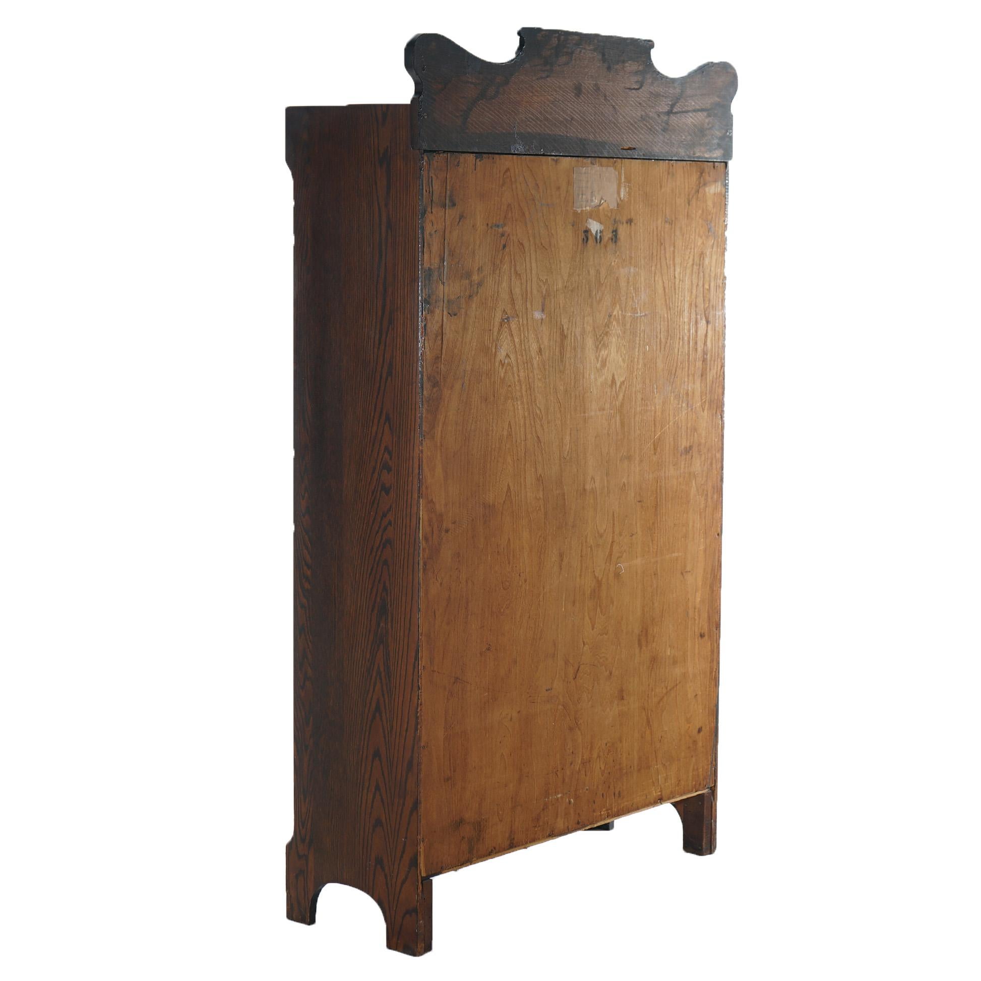 Glass Antique Arts & Crafts Oak Double Door Bookcase, C1910 For Sale
