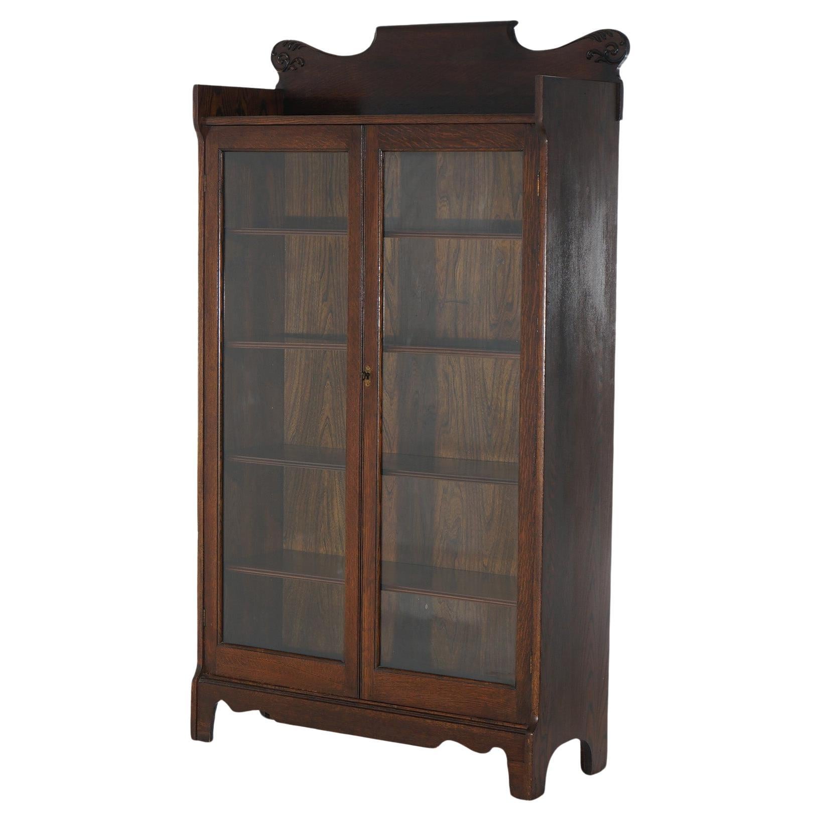 Antique Arts & Crafts Oak Double Door Bookcase, C1910 For Sale