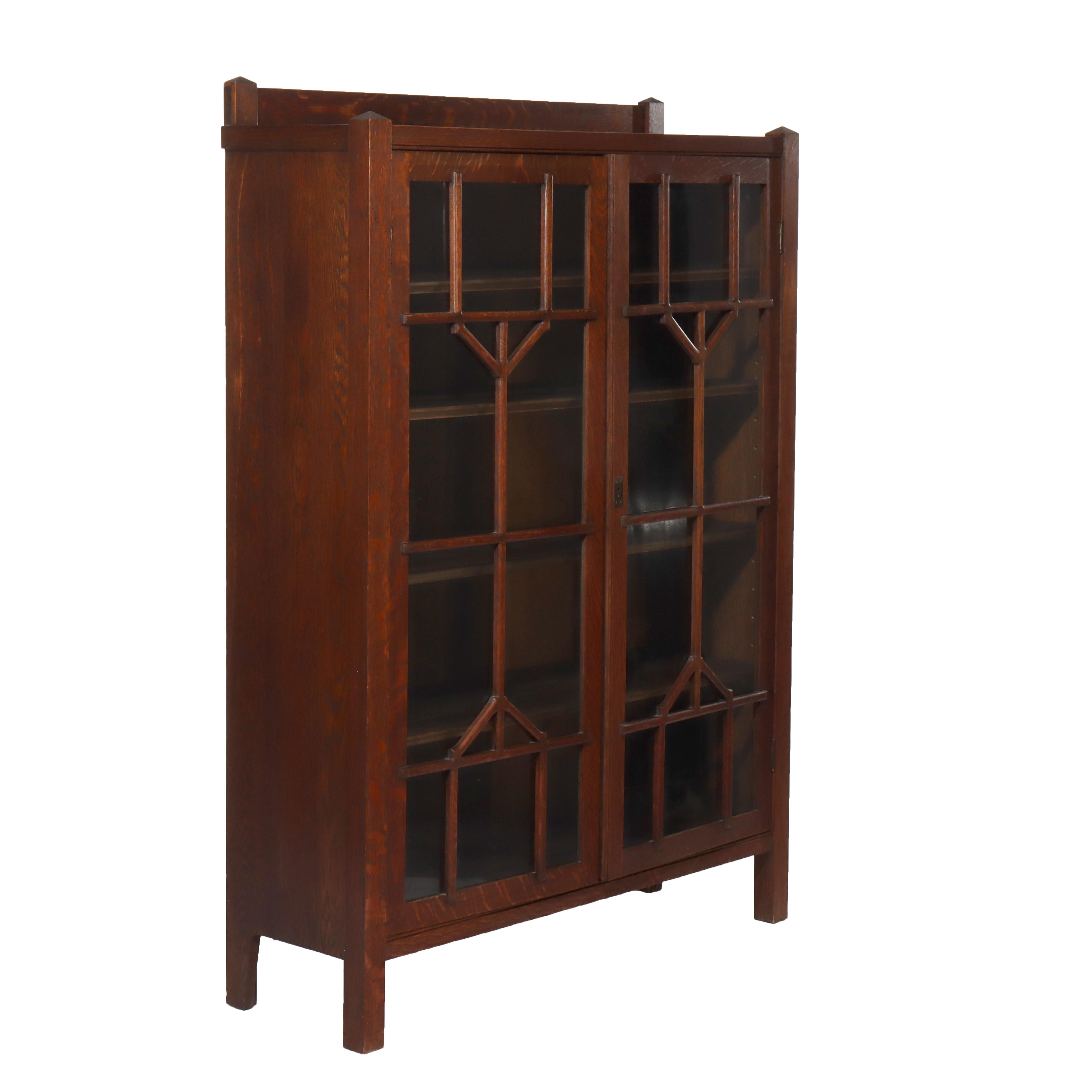 Ancienne bibliothèque à deux portes en Oak Arts & Crafts C1920 en vente 9