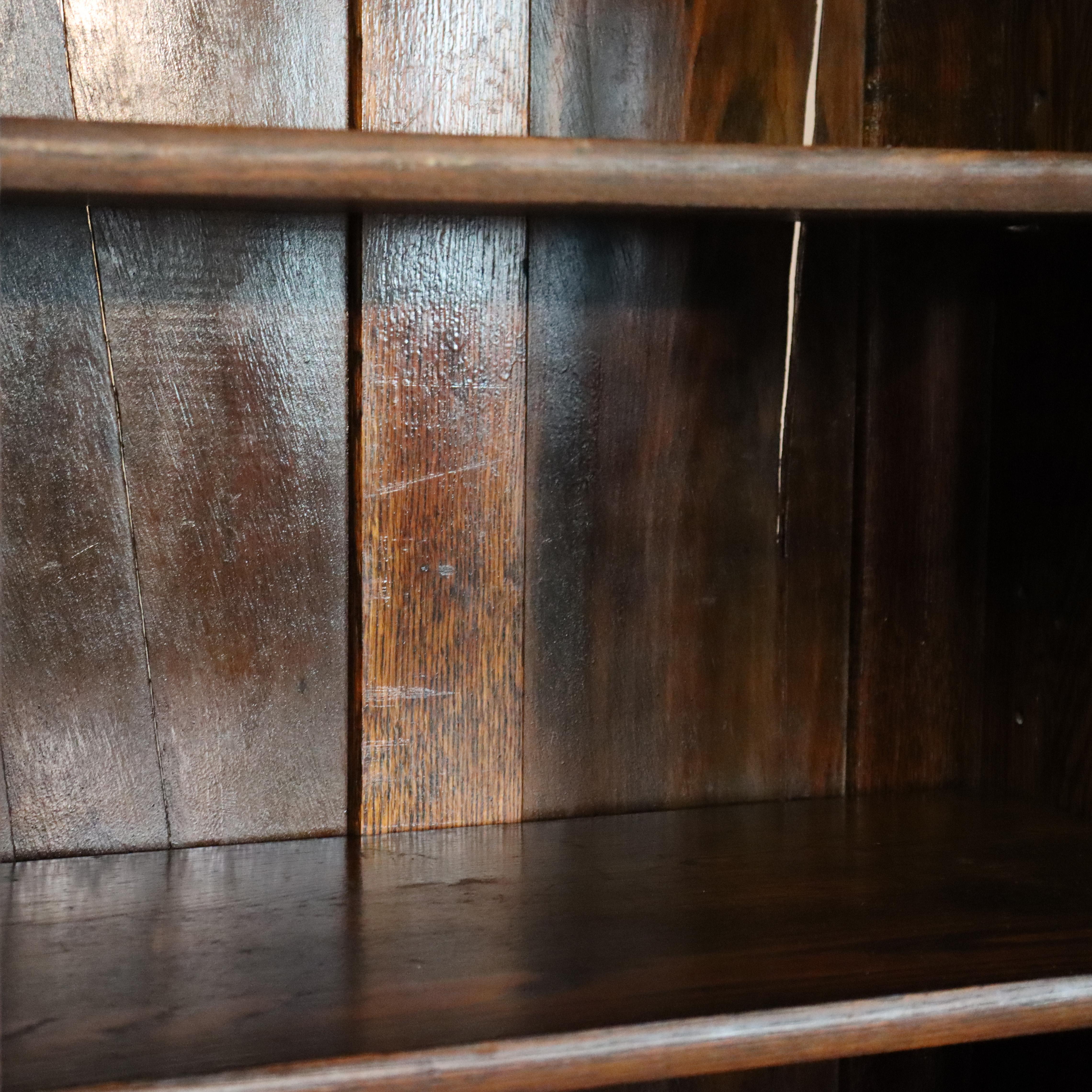 Antigua librería Arts & Crafts de doble puerta de roble con cristal emplomado C1920 en venta 3