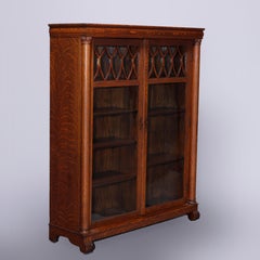 Antique Arts & Crafts Oak Double Door Enclosed Bookcase, c1910