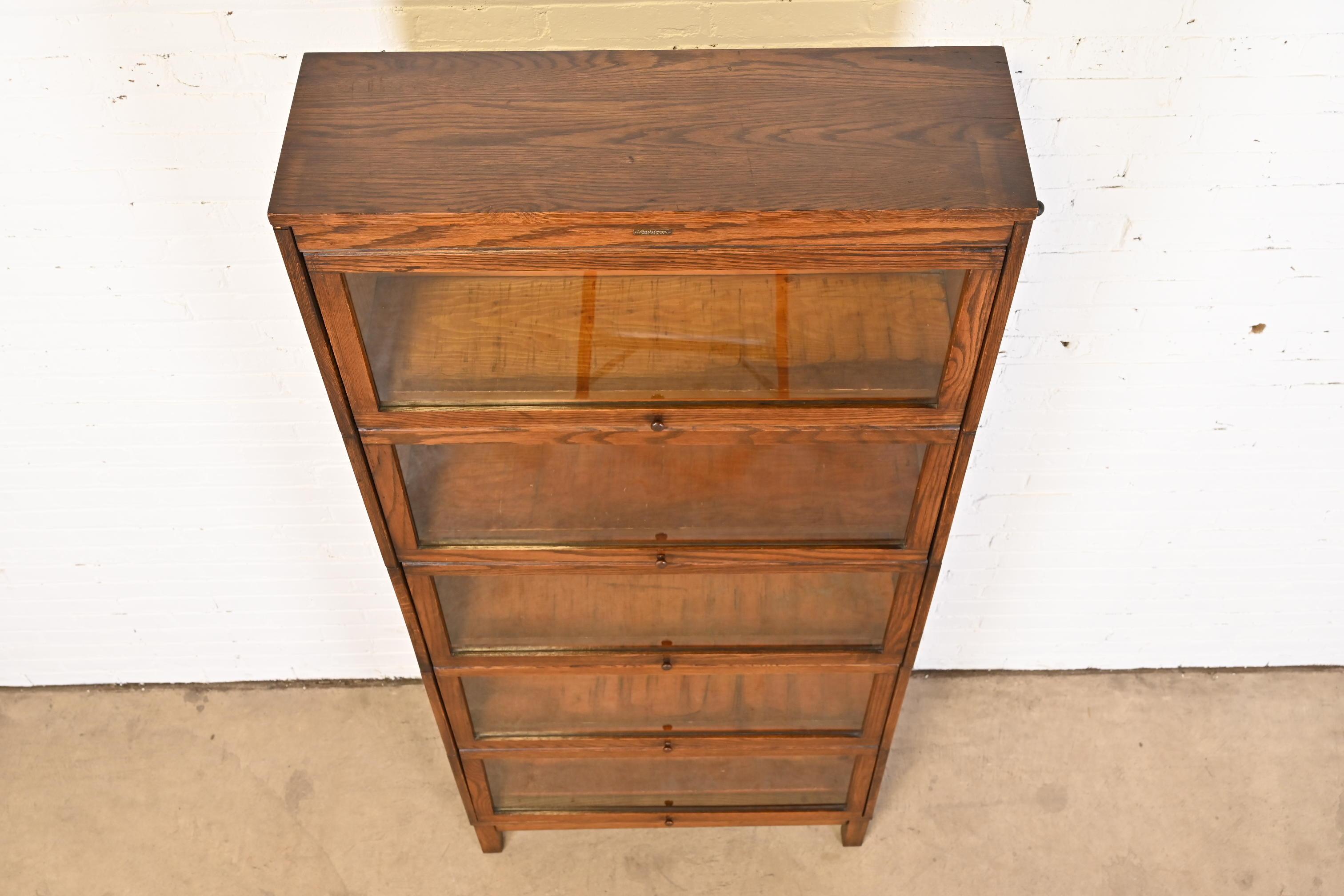 Antique Arts & Crafts Oak Five-Stack Barrister Bookcase by Lundstrom, Circa 1920 For Sale 2