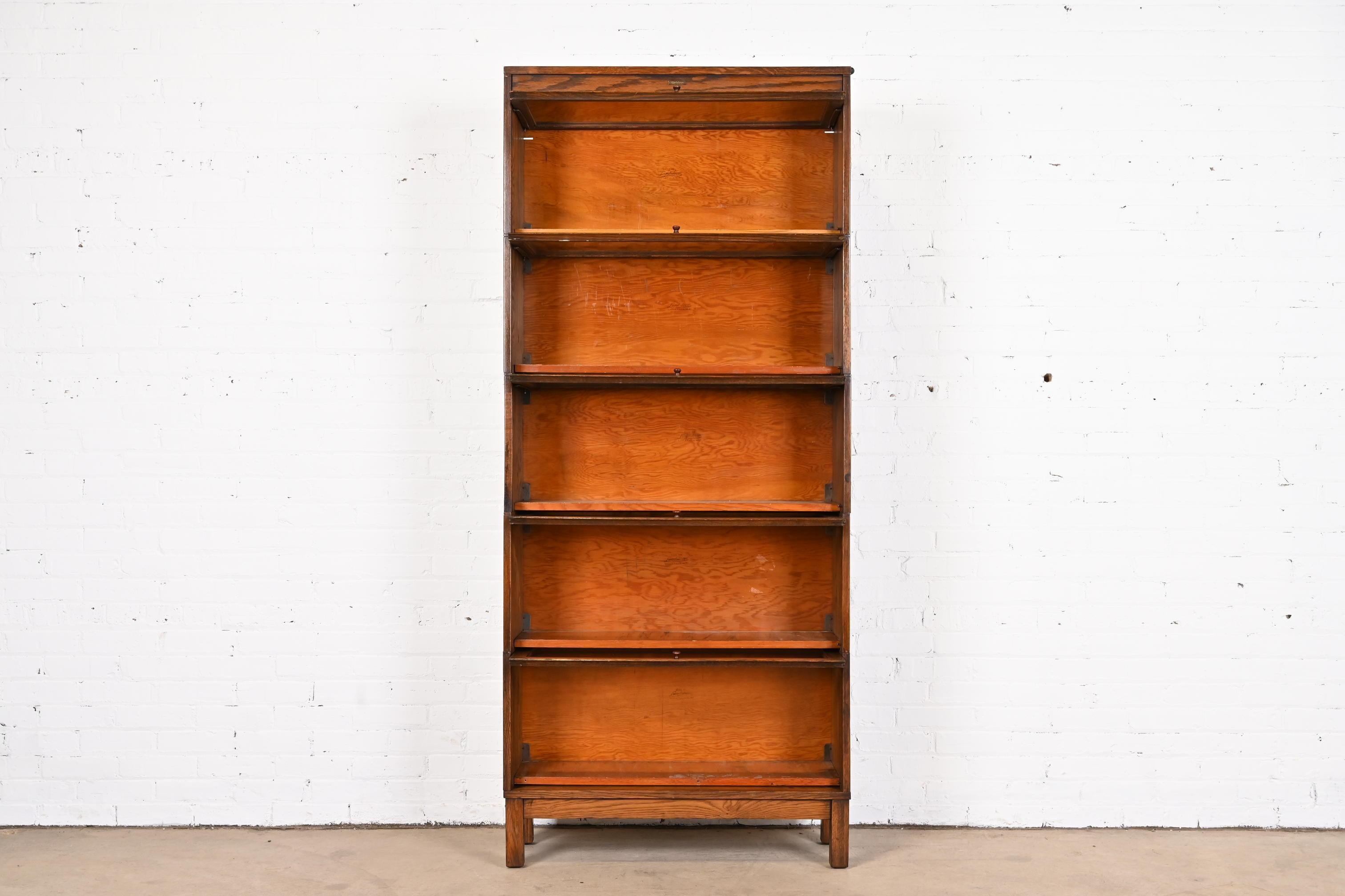 20th Century Antique Arts & Crafts Oak Five-Stack Barrister Bookcase by Lundstrom, Circa 1920 For Sale