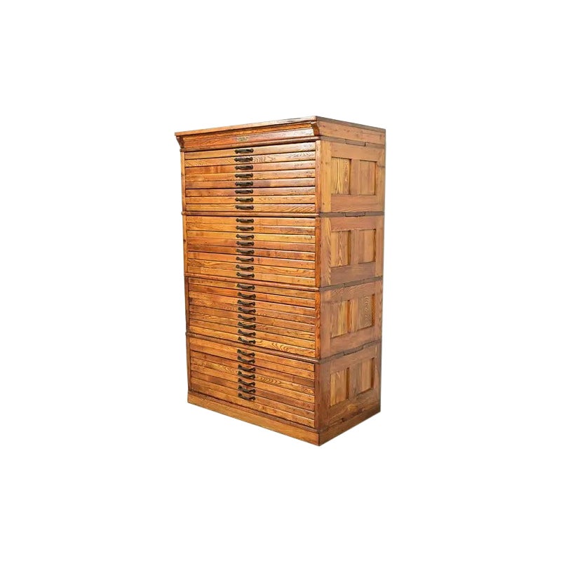 Antique Arts & Crafts Oak Flat File Cabinet by Hamilton, Circa 1900