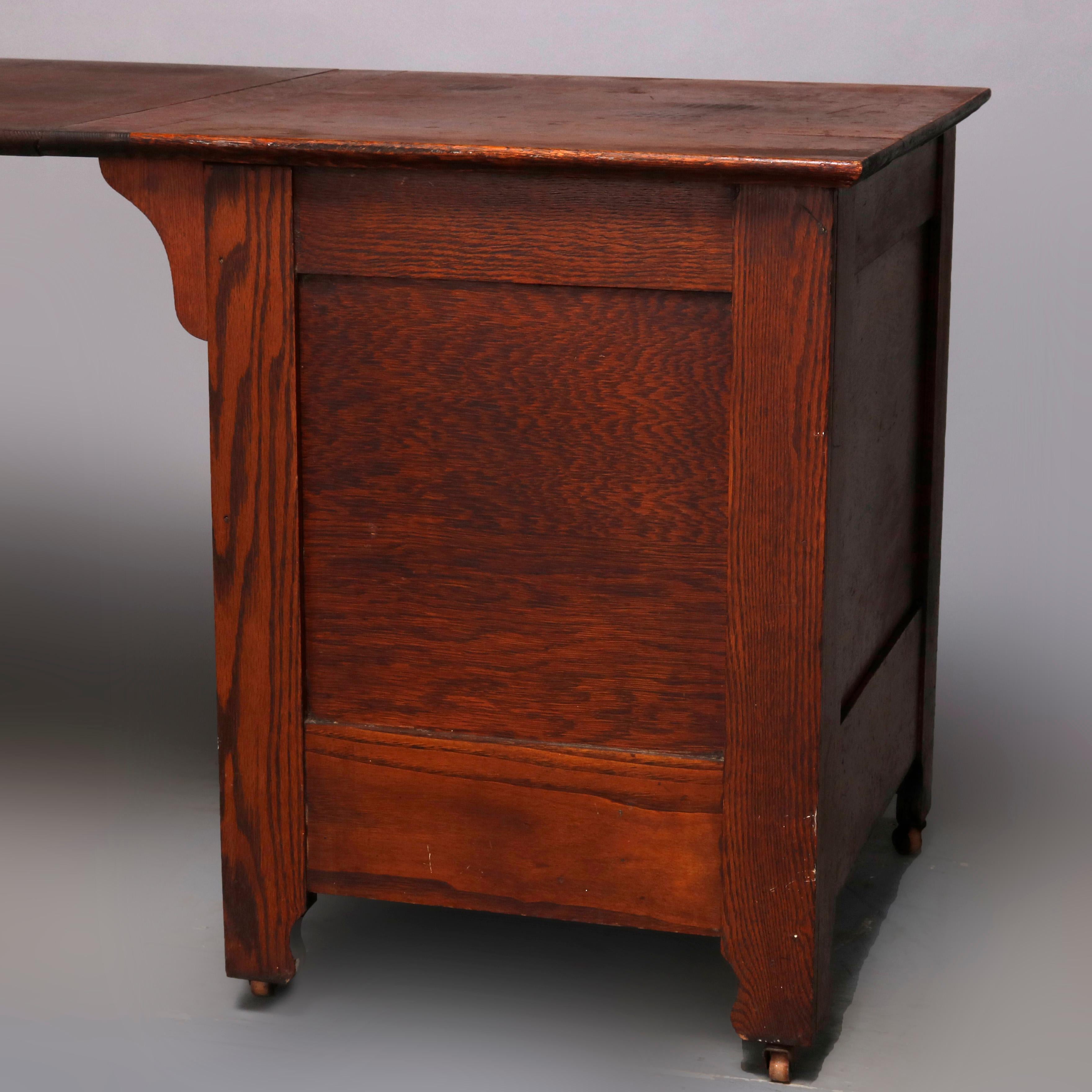 Antique Arts & Crafts Oak Folding Work Table by Larkin, circa 1910 In Good Condition In Big Flats, NY
