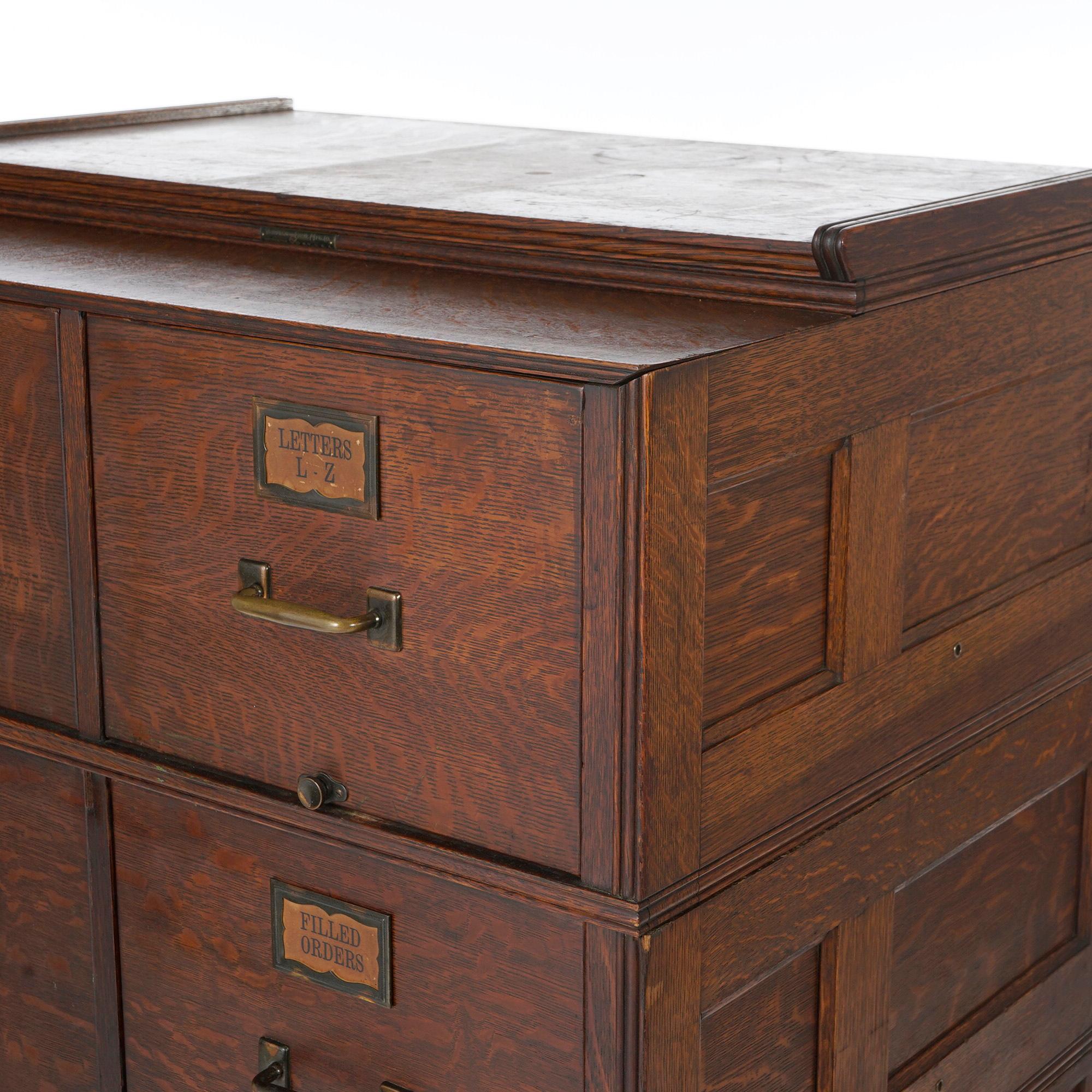 Antique Arts & Crafts Oak Four-Drawer Stack File Cabinet Circa 1910 4