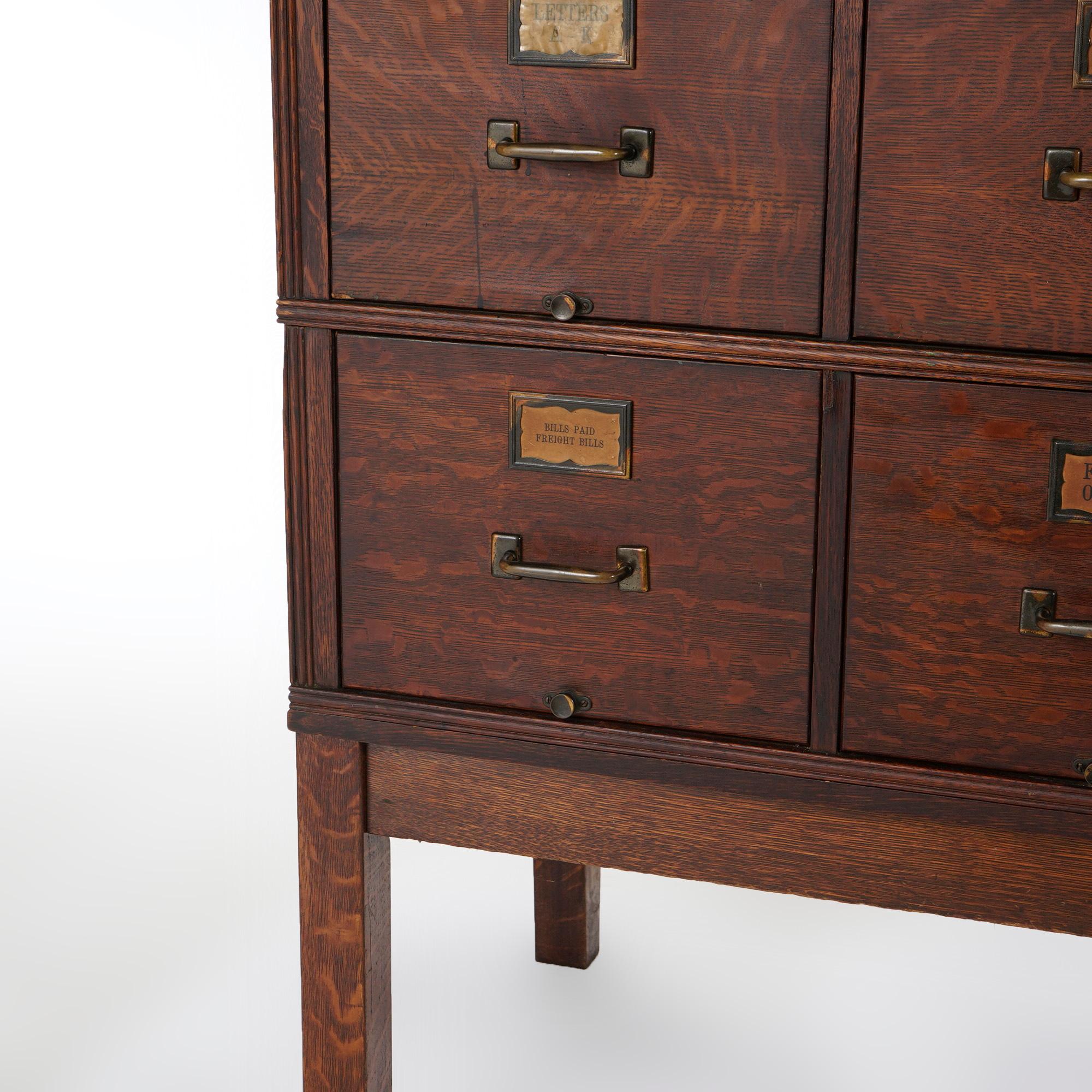 Antique Arts & Crafts Oak Four-Drawer Stack File Cabinet Circa 1910 5